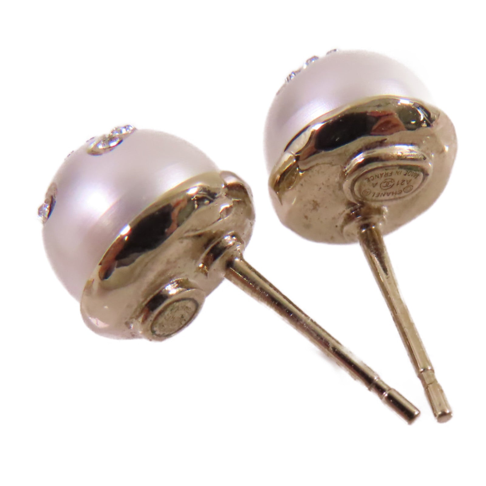 CHANEL 金屬/仿珍珠/水鑽CC Earrings金扣耳環白色/金色