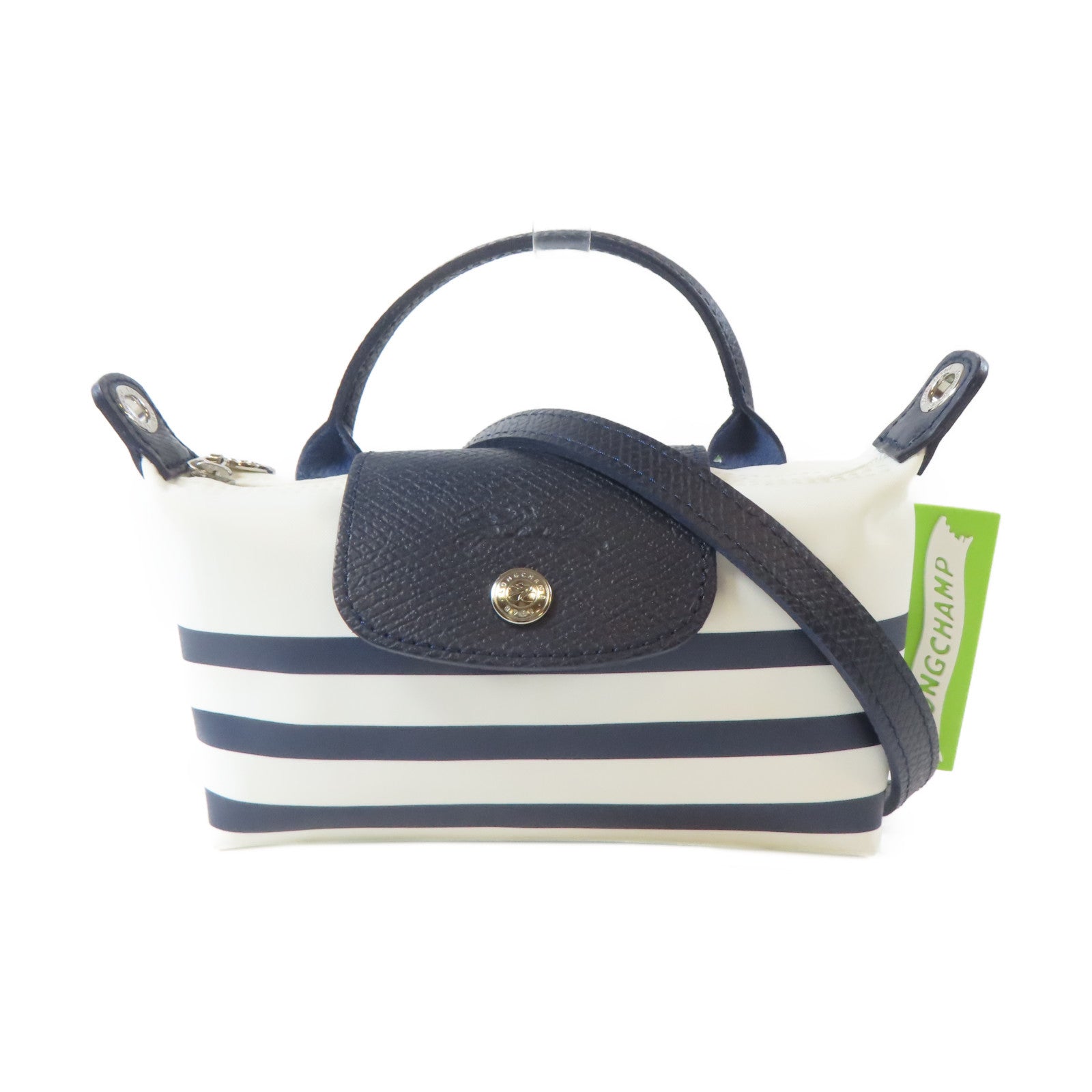Longchamp 尼龍Mini Tote Pouch銀扣手挽肩背兩用袋白色/深藍色