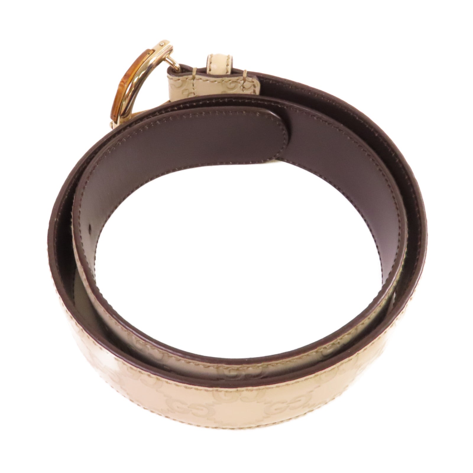 GUCCI 牛皮皮革GG Bamboo Belt金扣皮帶米白色/啡色