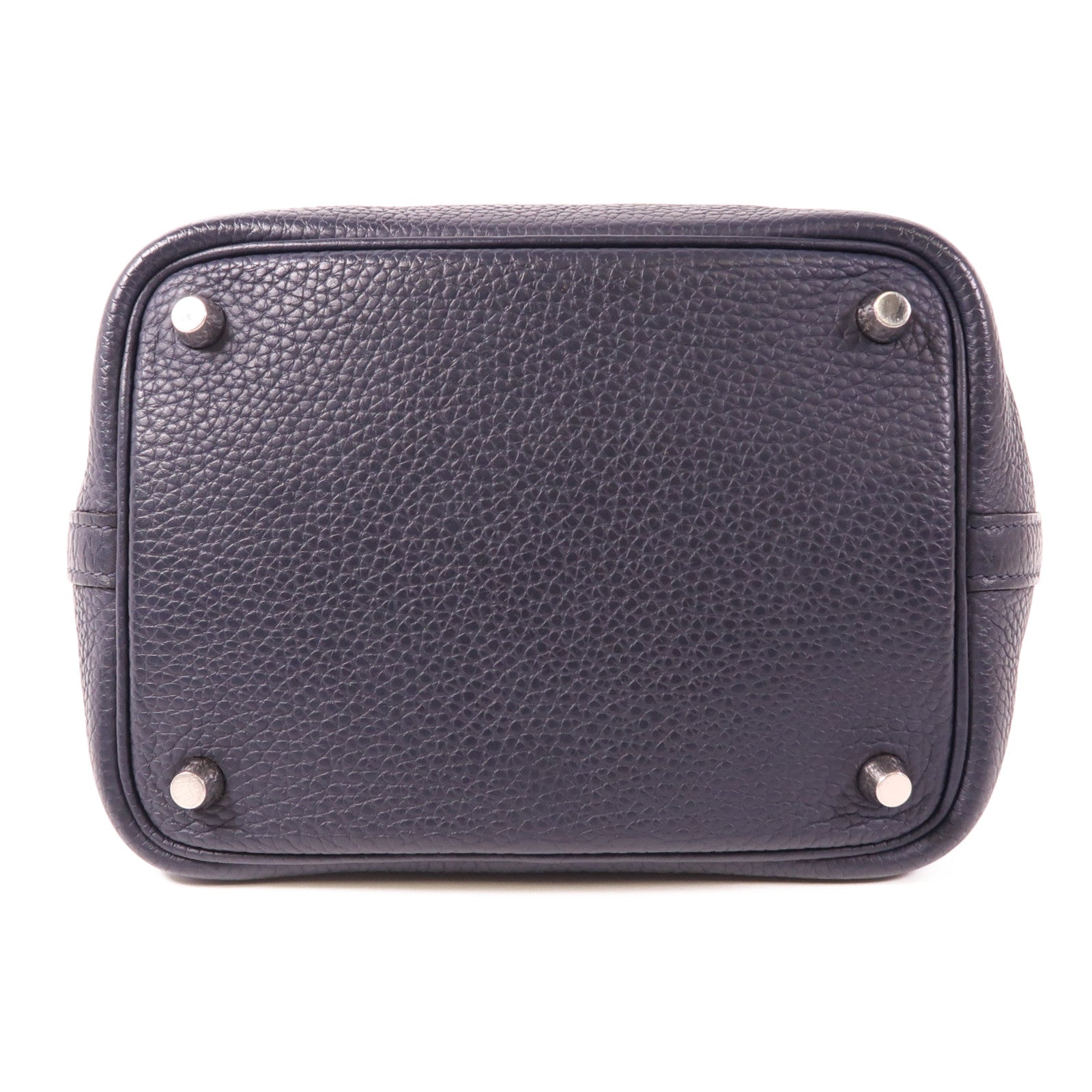 HERMES Clemence皮革Picotin PM銀扣手挽袋Bleu Nuit