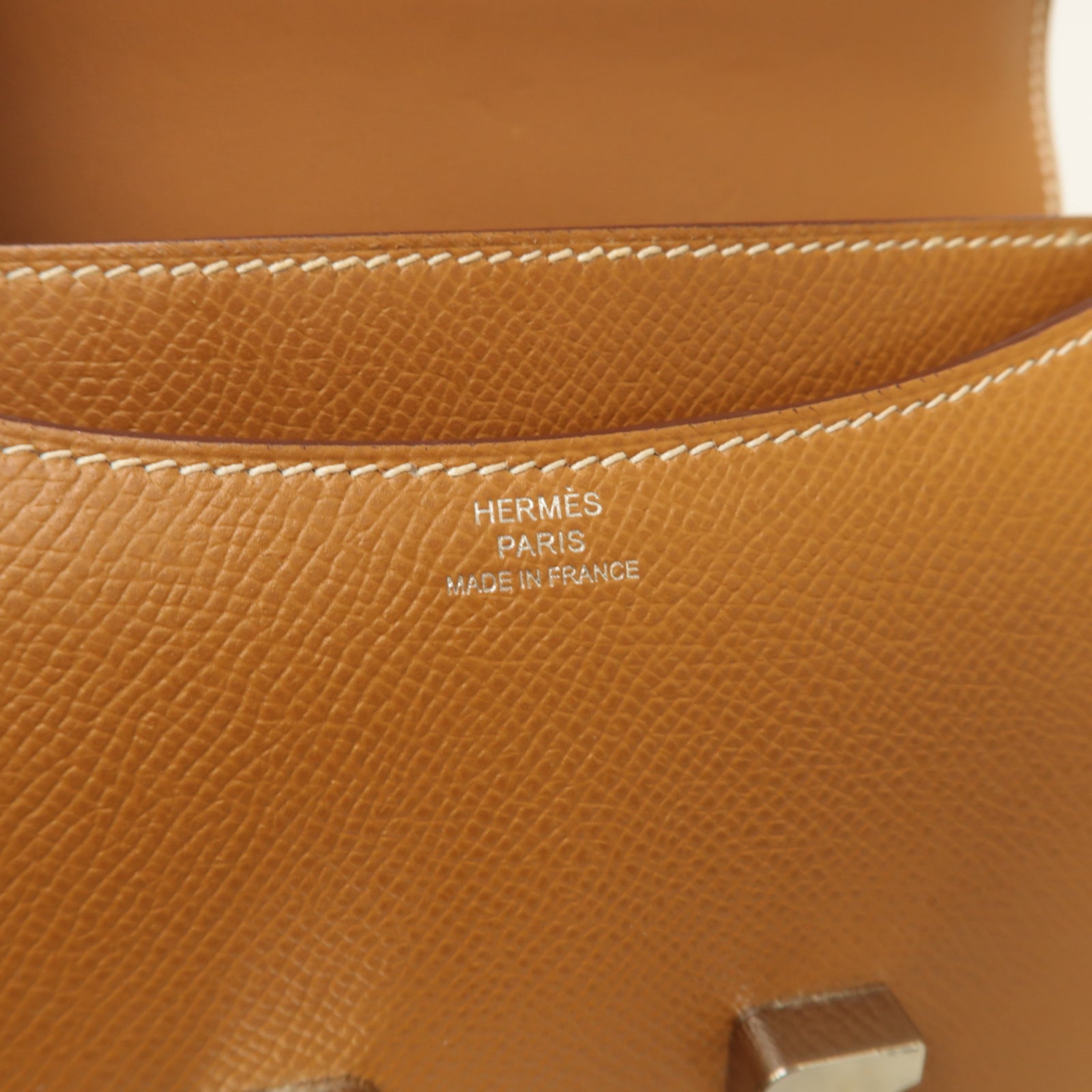 HERMES 【激減優惠】Epsom皮革Mini Constance銀扣肩背袋棕色