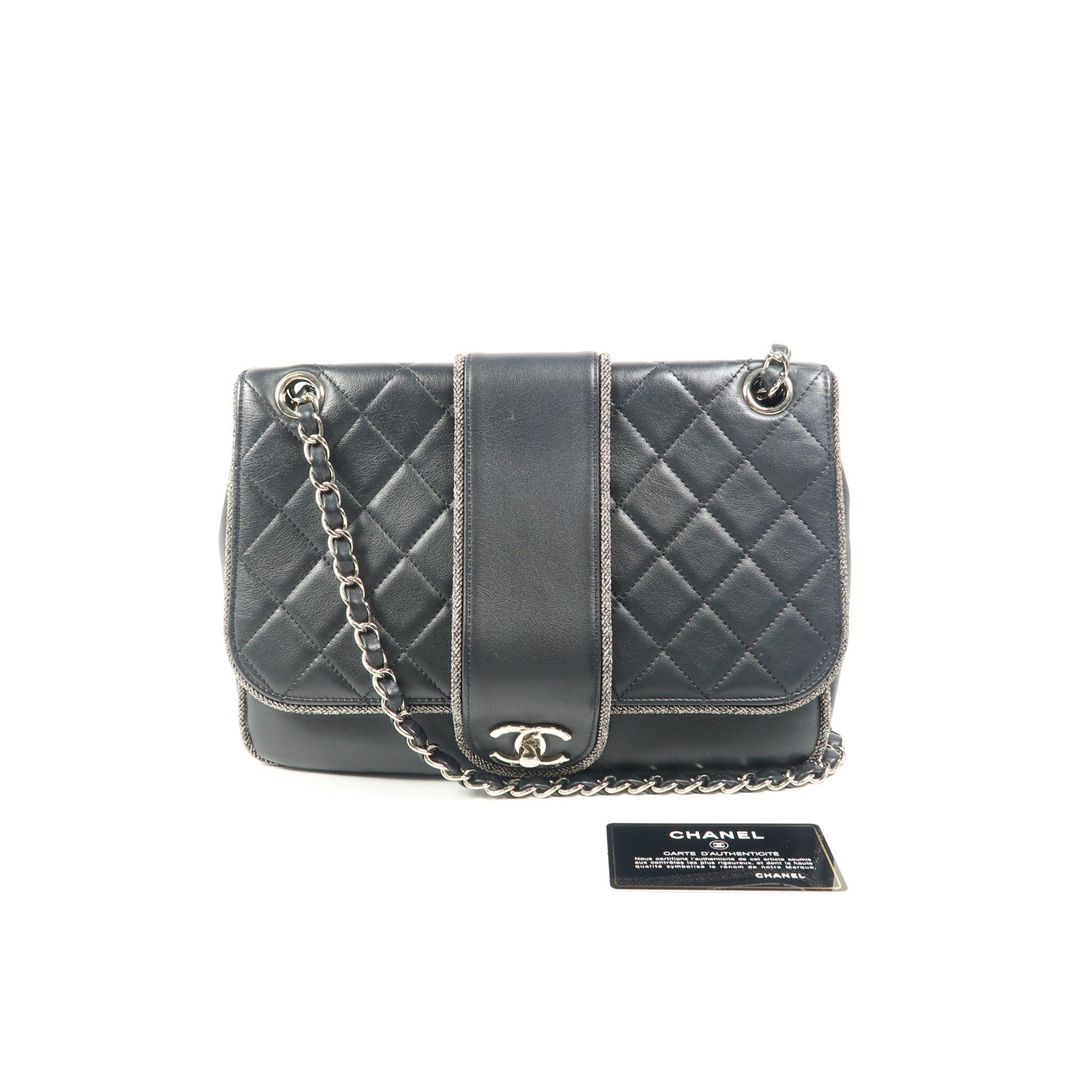 CHANEL 牛皮皮革Chain Shoulder銀扣鏈帶肩背袋