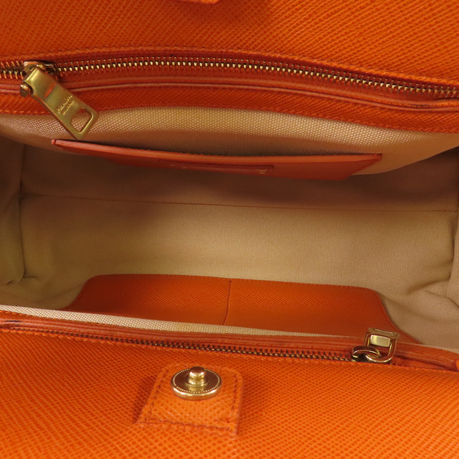 PRADA GHW 2 Way Shoulder Bag Handbag BN2595 Canvas Leather Beige Orange