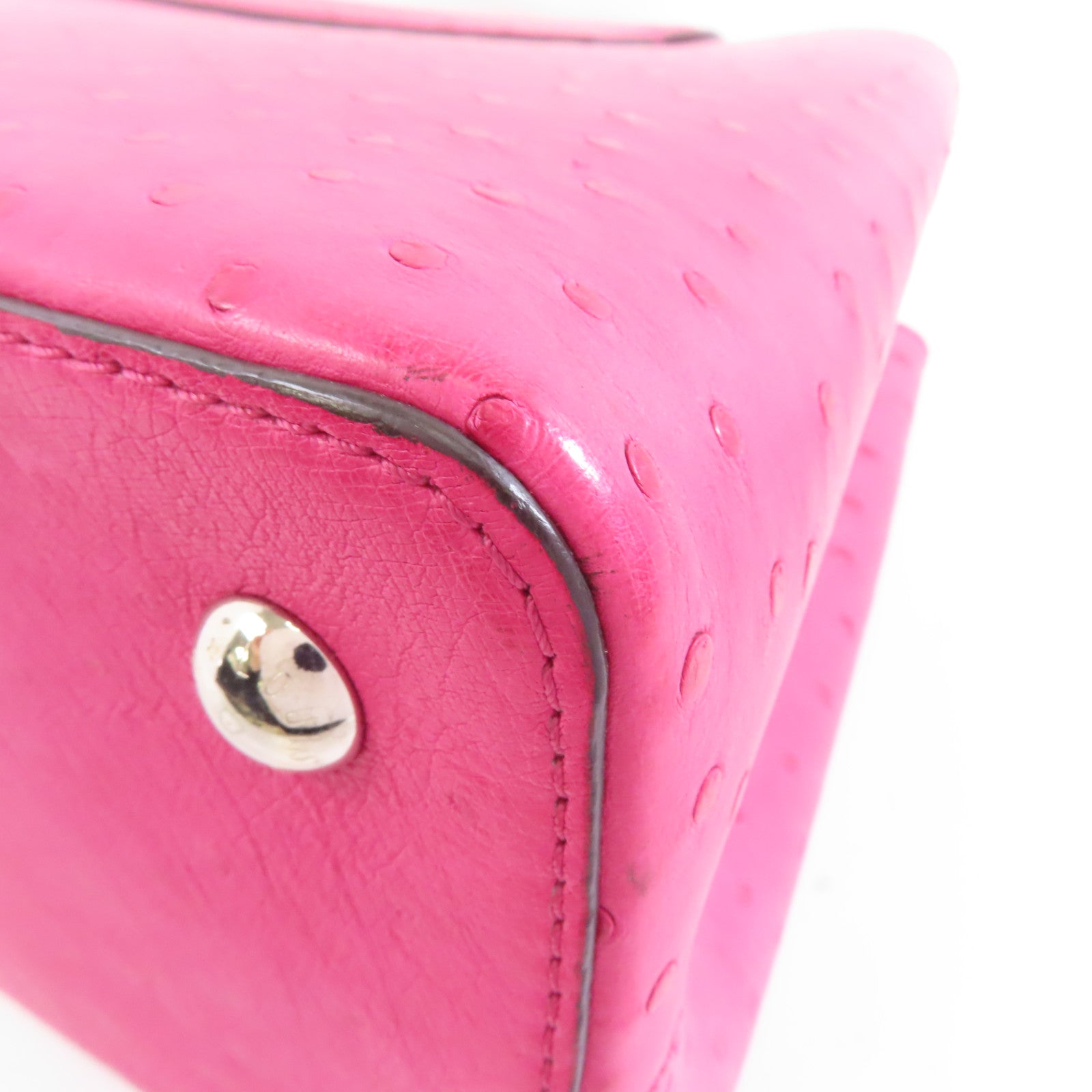 LOUIS VUITTON 鴕鳥皮革Capucines MM銀扣手挽袋Fuchsia粉紅色