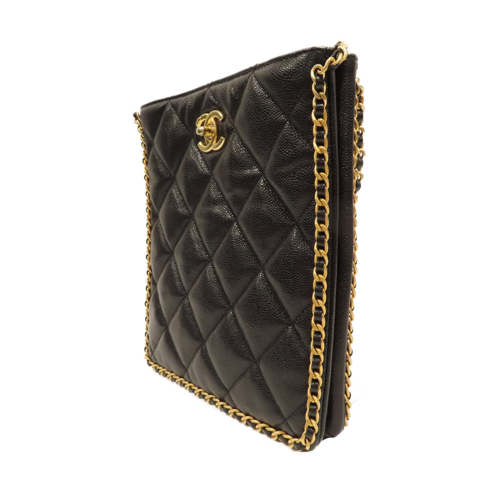 CHANEL 菱格牛皮皮革Small Shopping Bag金扣鏈帶肩背袋黑色
