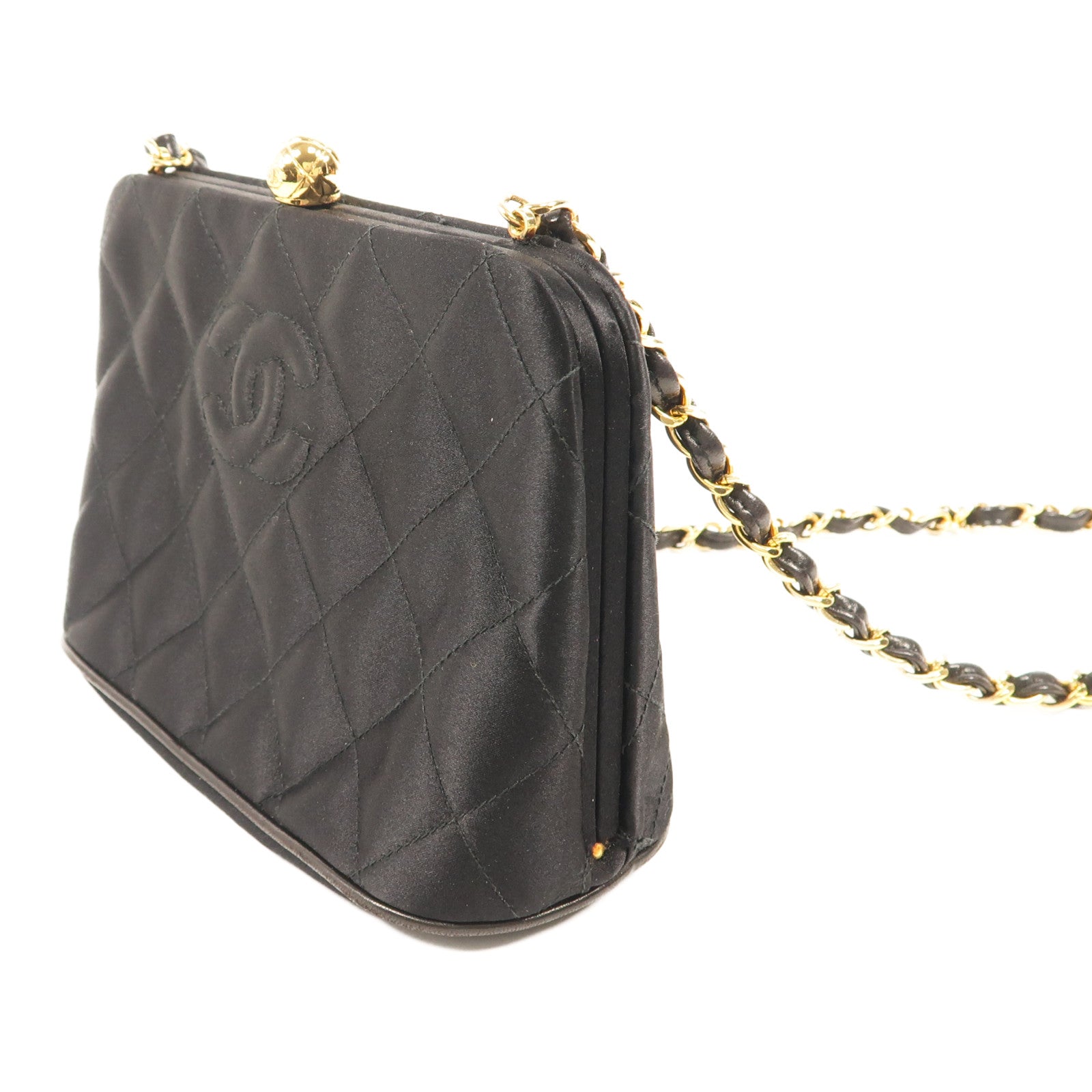 CHANEL 絲質Shoulder Bag金扣鏈帶肩背袋
