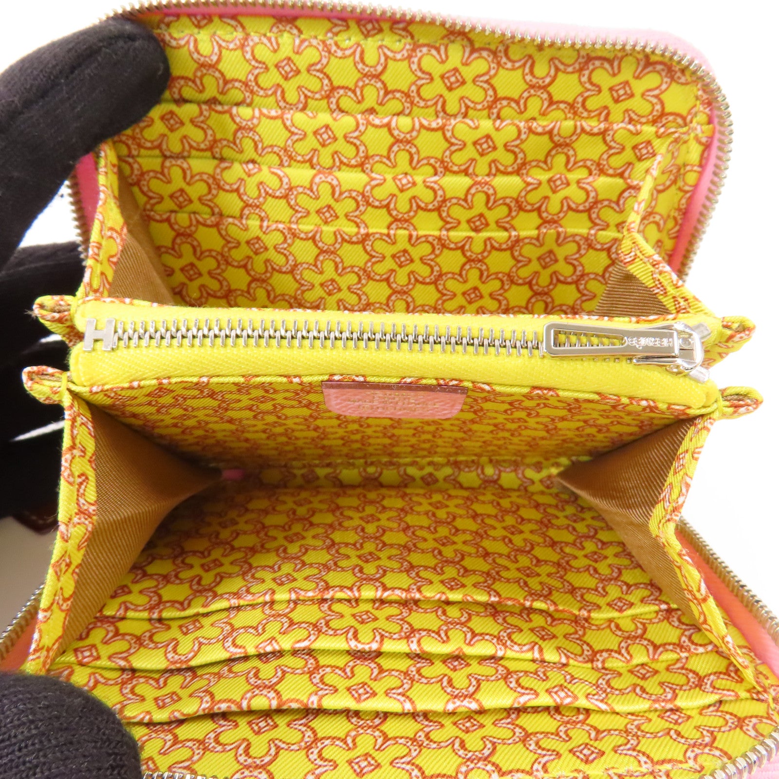 HERMES Epsom皮革Silk in Wallet銀扣錢包Rose Sakura(3Q)