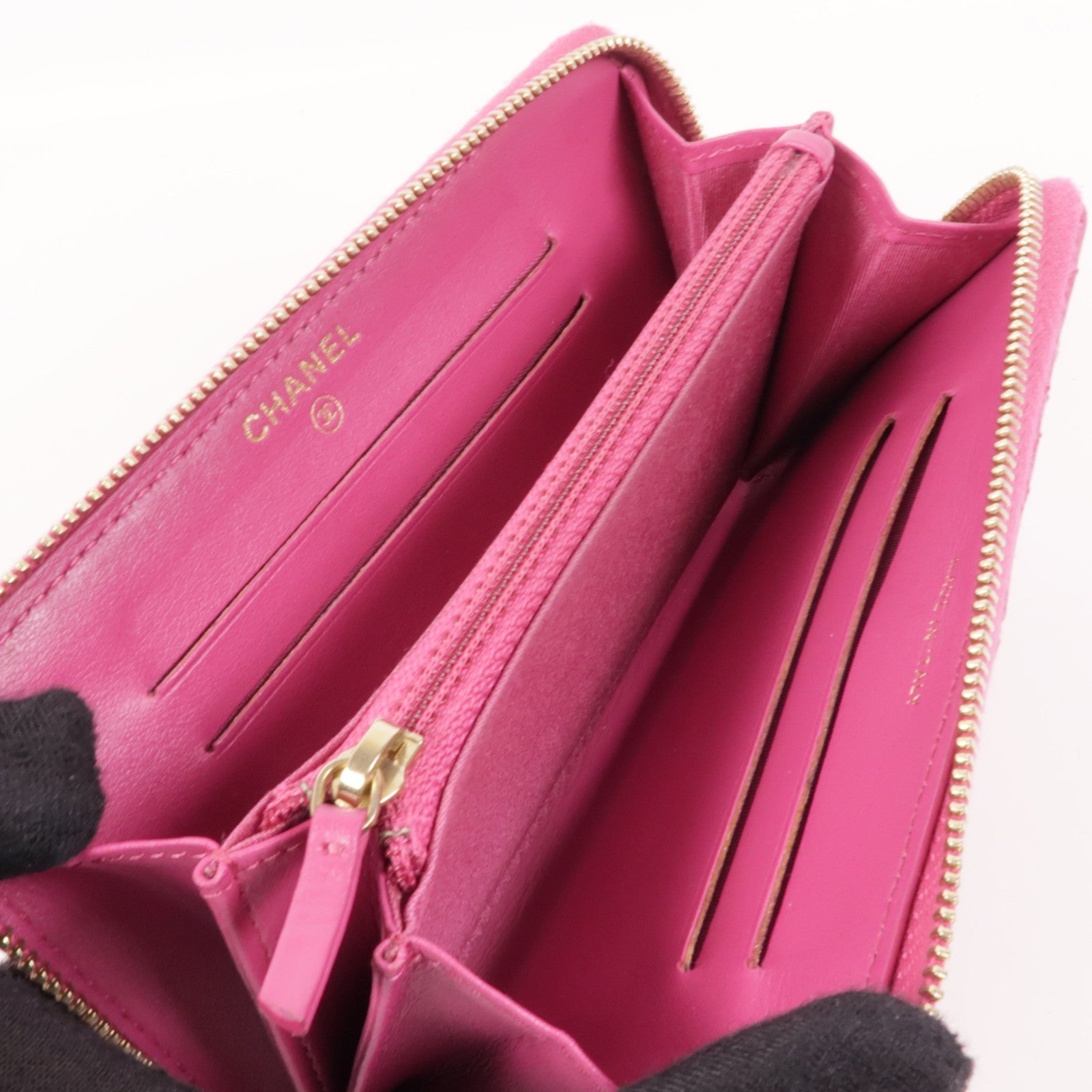 CHANEL 皮革Zipper Wallet金扣錢包