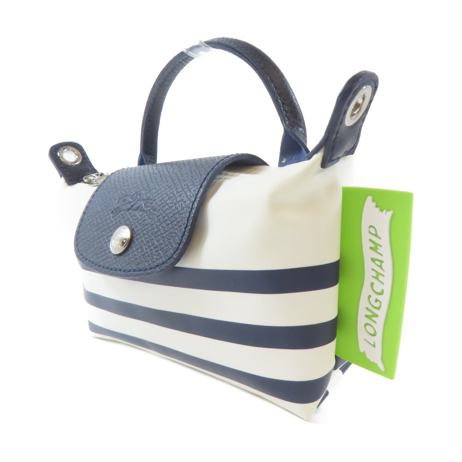 Longchamp 尼龍Mini Tote Pouch銀扣手挽肩背兩用袋白色/深藍色