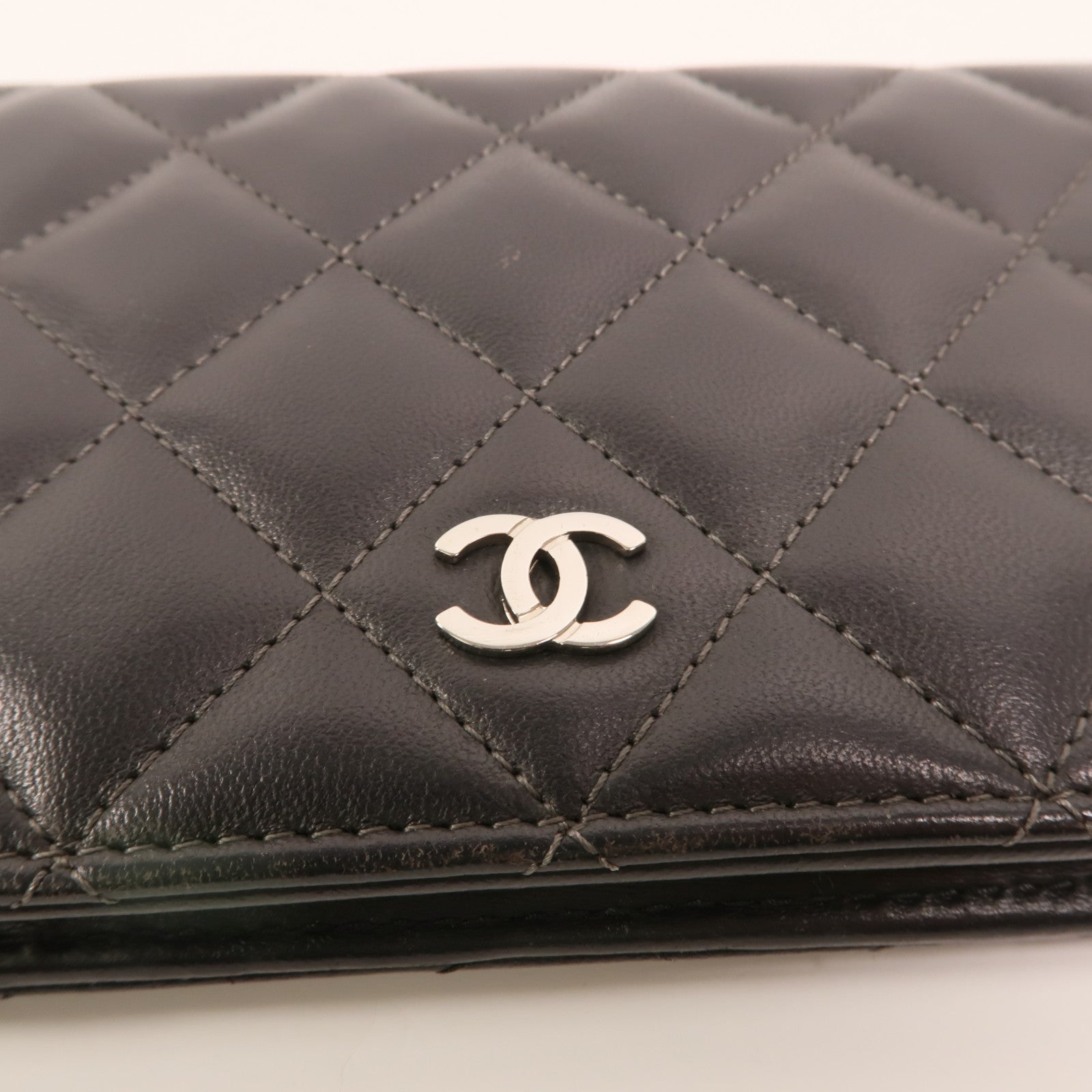 CHANEL 羊皮皮革Long Wallet銀扣長錢包