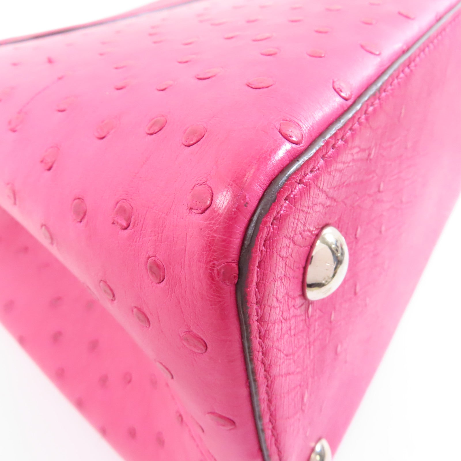 LOUIS VUITTON 鴕鳥皮革Capucines MM銀扣手挽袋Fuchsia粉紅色
