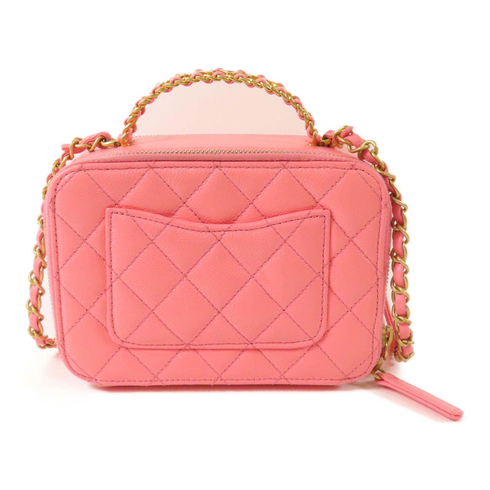 CHANEL CC GHW Vanity Case 2Way Shoulder Handbag Calfskin Leather Pink