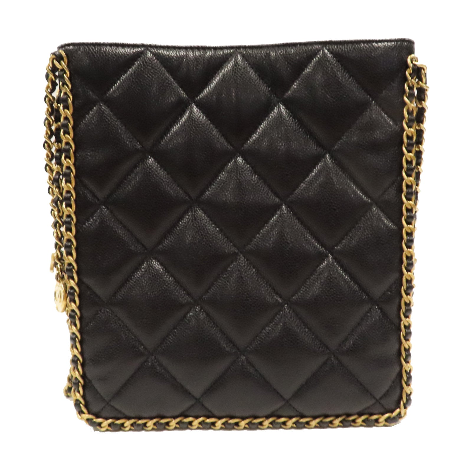 CHANEL 菱格牛皮皮革Small Shopping Bag金扣鏈帶肩背袋黑色