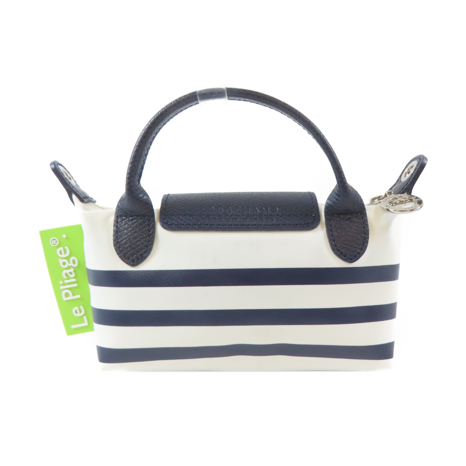 Longchamp 尼龍Mini Tote Pouch銀扣手挽肩背兩用袋白色/深藍色