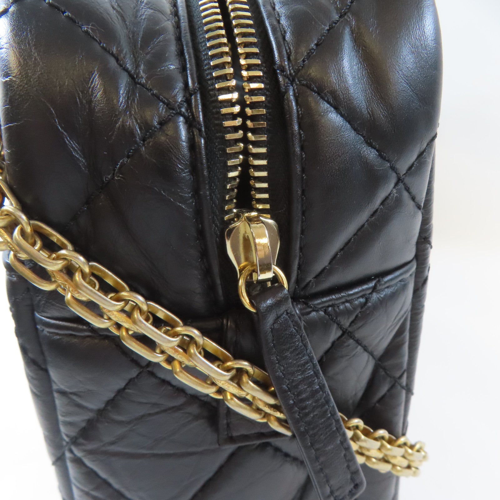 CHANEL 菱格牛皮皮革2.55金扣鏈帶肩背袋黑色