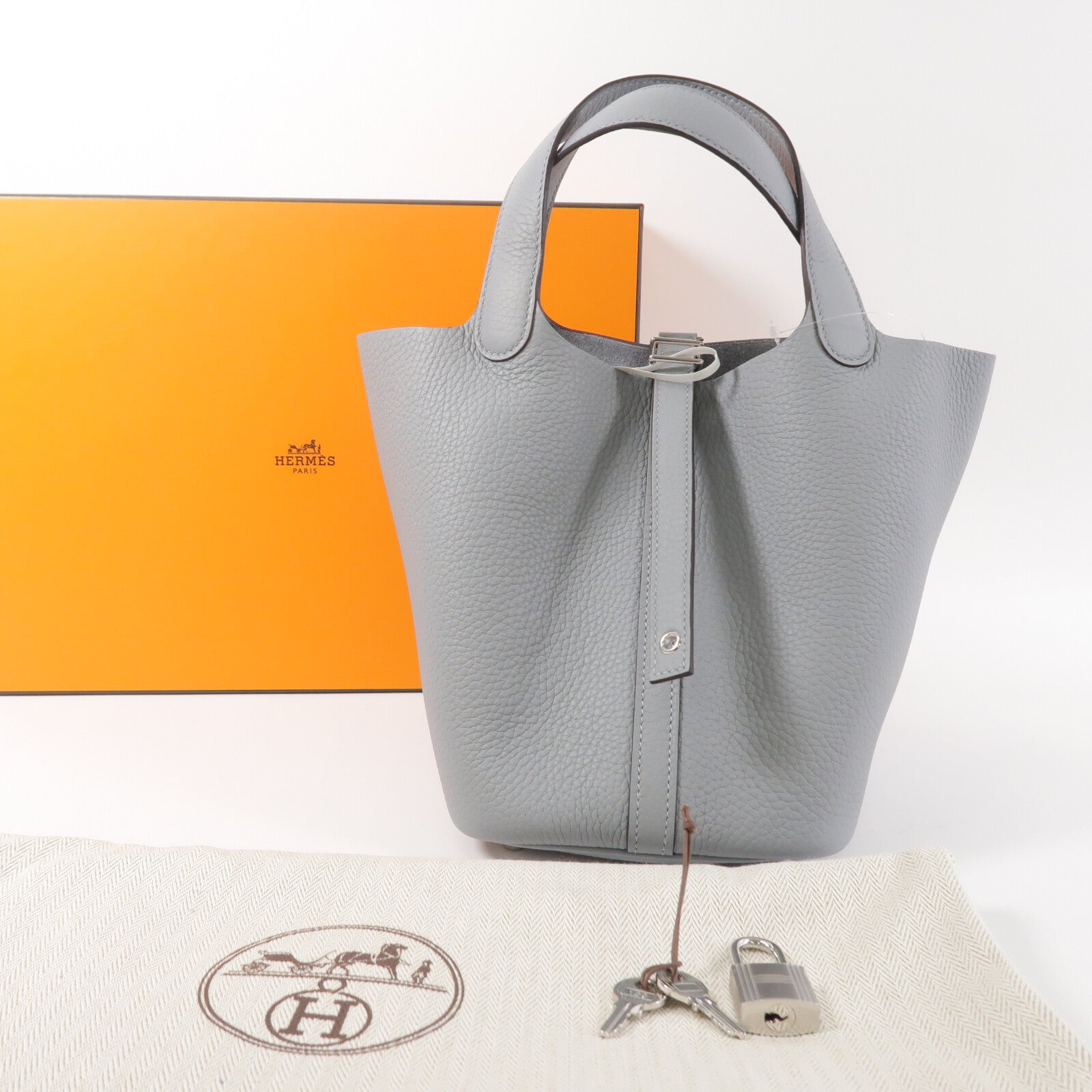 HERMES Clemence皮革Picotin PM手挽袋Gris Pantin