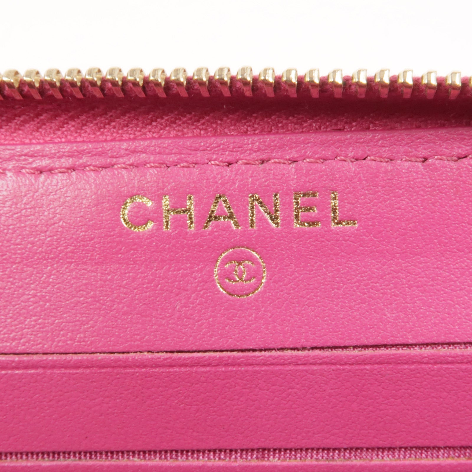 CHANEL 皮革Zipper Wallet金扣錢包