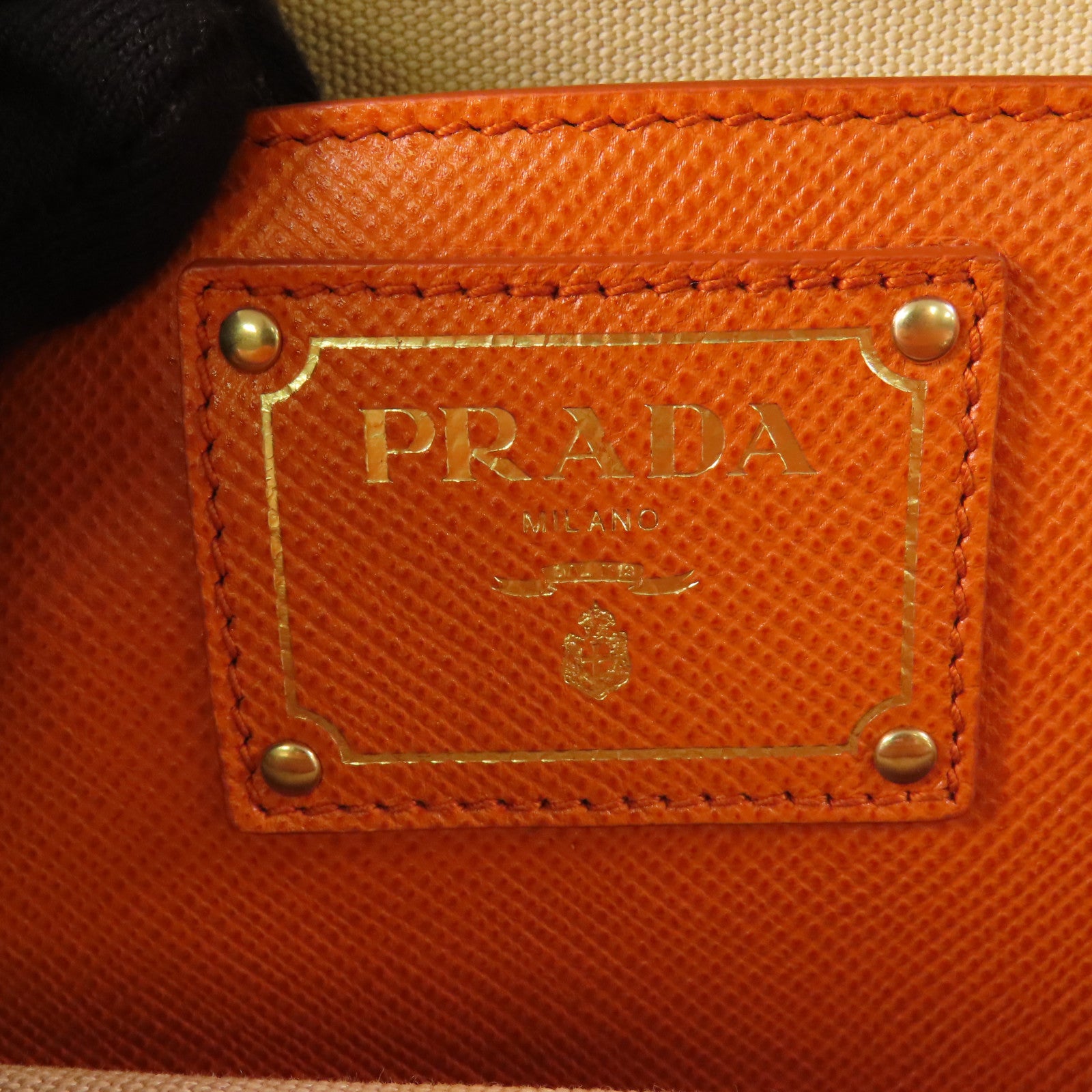 PRADA GHW 2 Way Shoulder Bag Handbag BN2595 Canvas Leather Beige Orange