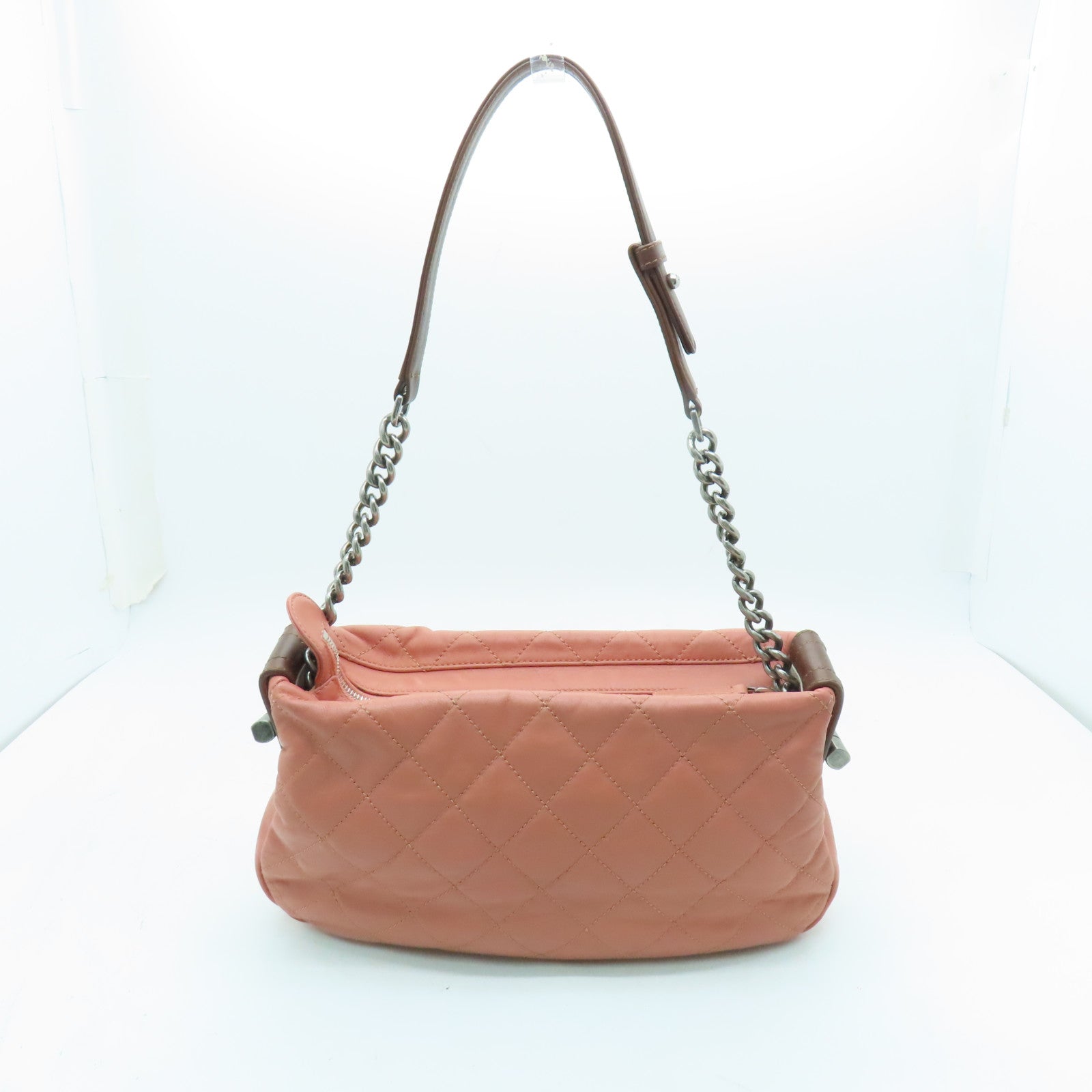CHANEL 【激減優惠】菱格皮革Shoulder Bag銀扣鏈帶肩背袋粉紅色