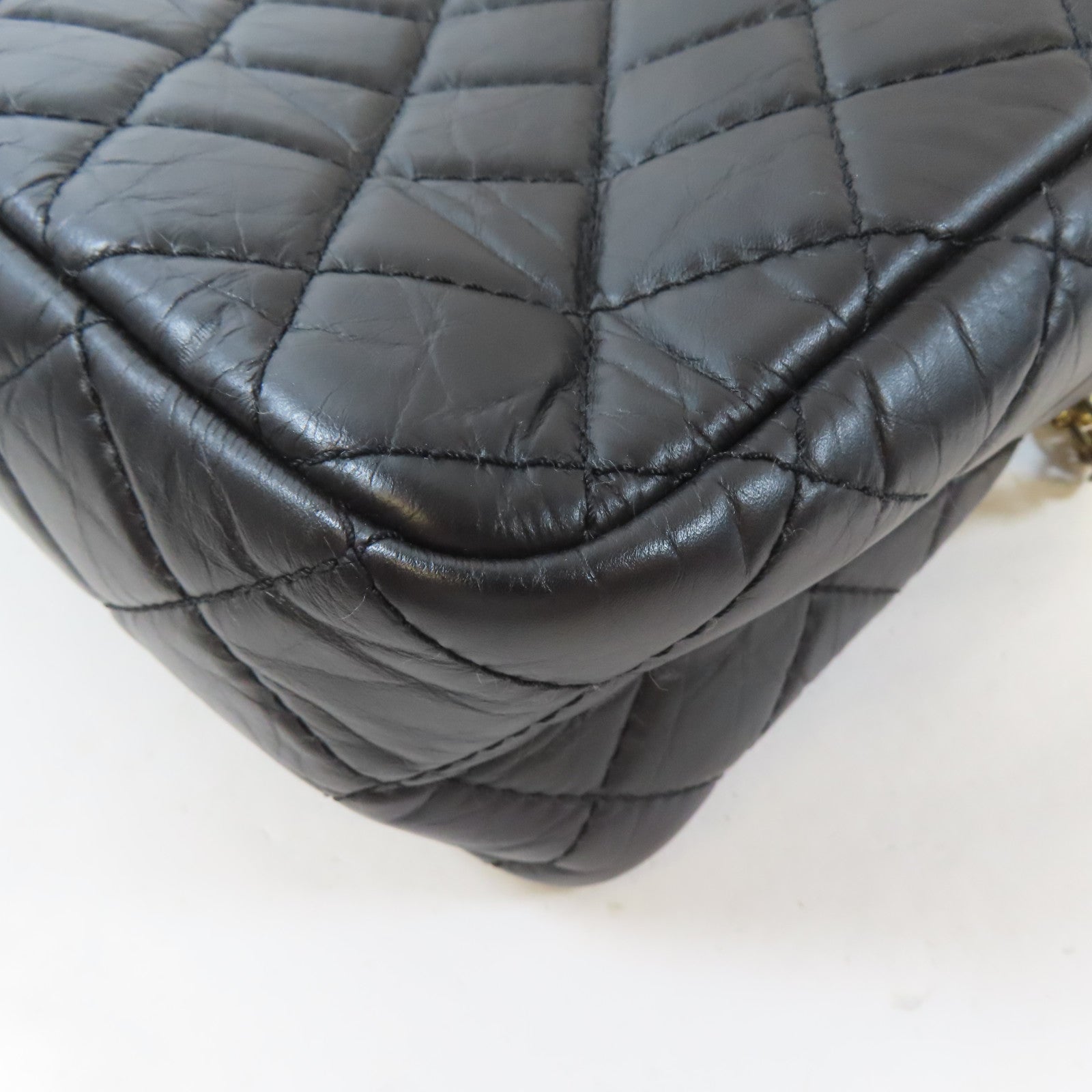 CHANEL 菱格牛皮皮革2.55金扣鏈帶肩背袋黑色