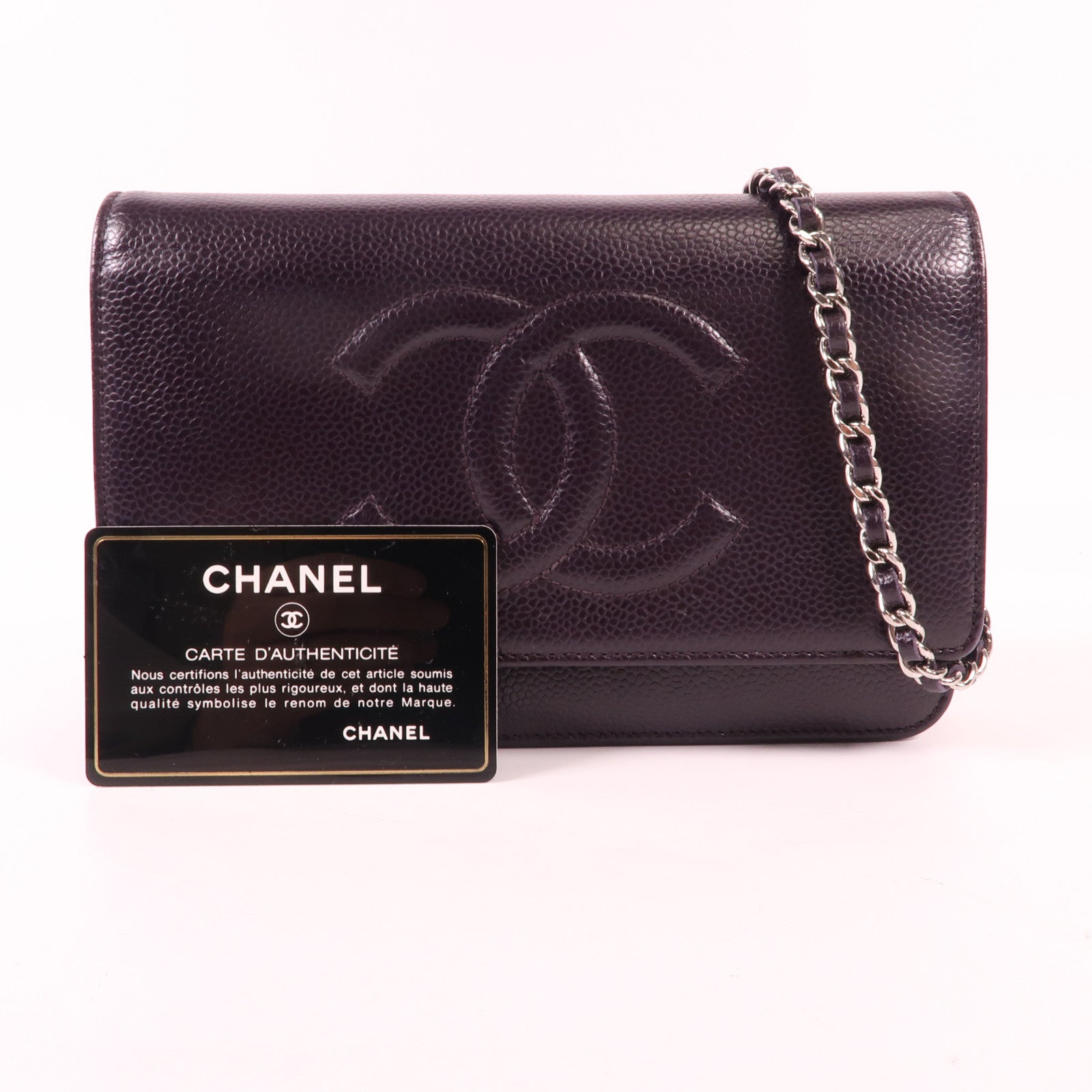 CHANEL 牛皮皮革WOC Wallet On Chain銀扣鏈帶肩背袋