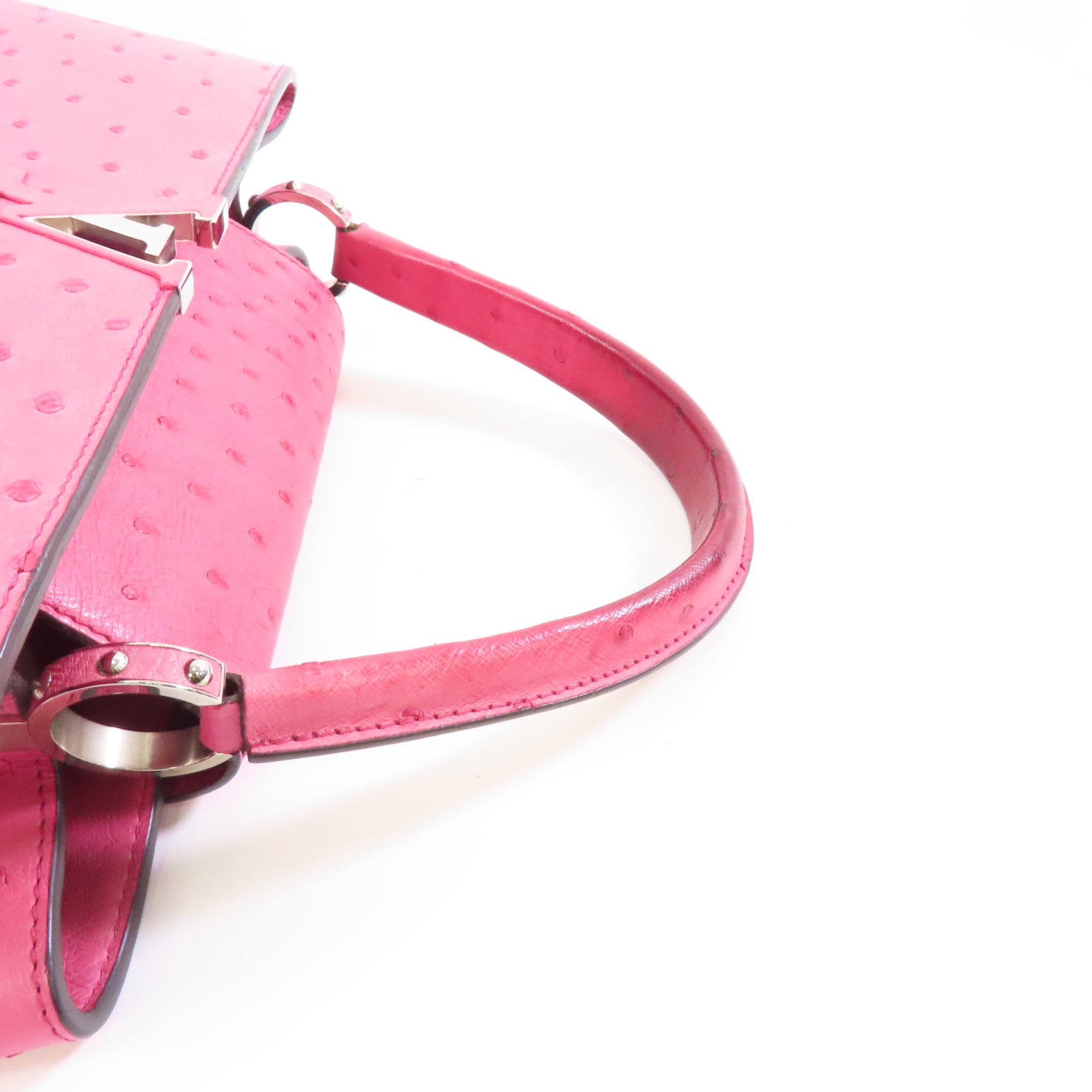 LOUIS VUITTON 鴕鳥皮革Capucines MM銀扣手挽袋Fuchsia粉紅色