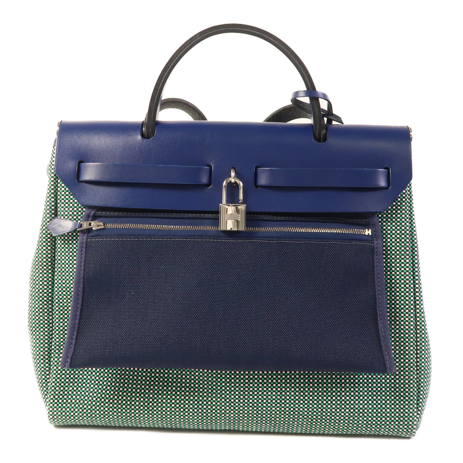 HERMES Toile Quadrille Viking Herbag PM手挽肩背兩用袋Noir/Blanc/Menthe