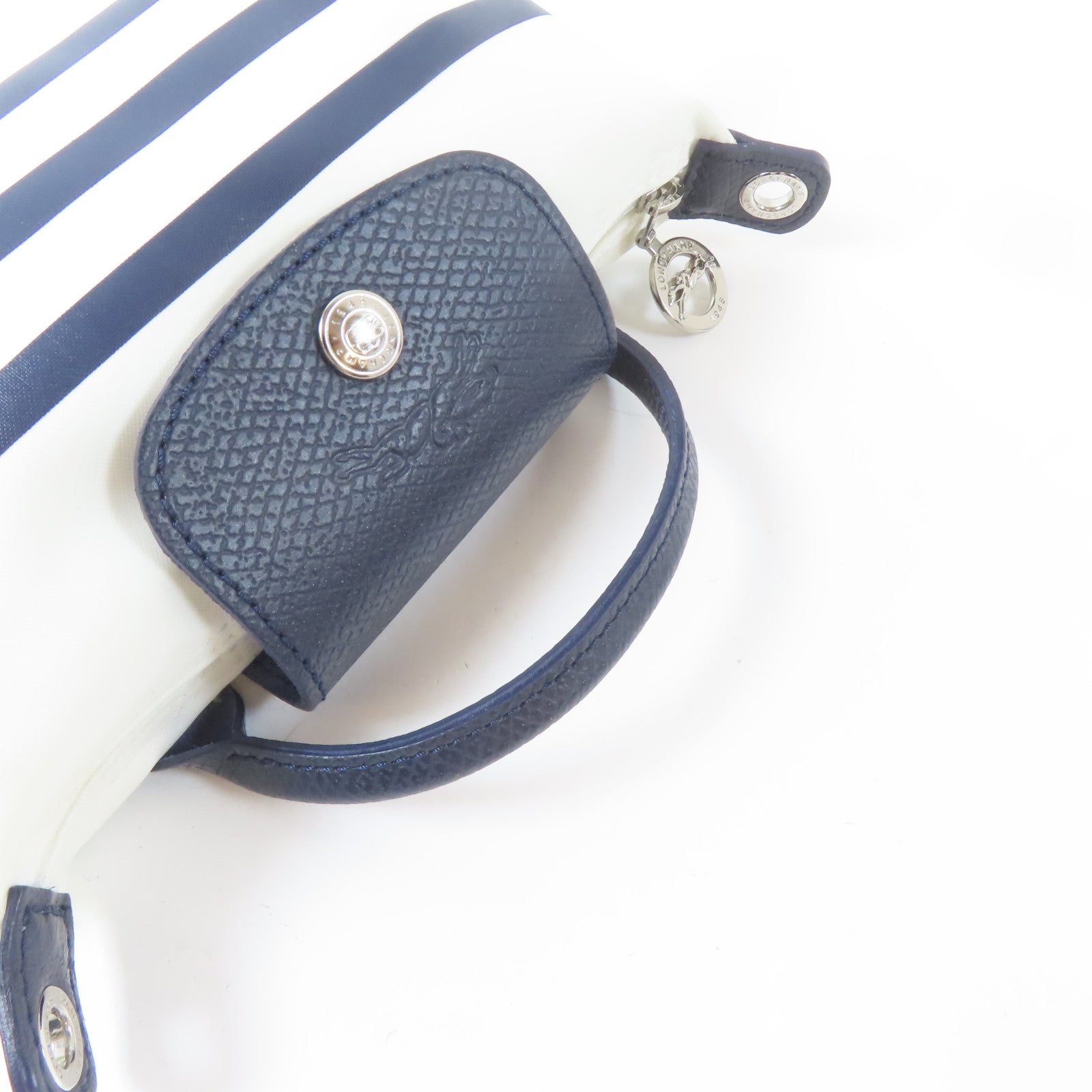 Longchamp 尼龍Mini Tote Pouch銀扣手挽肩背兩用袋白色/深藍色