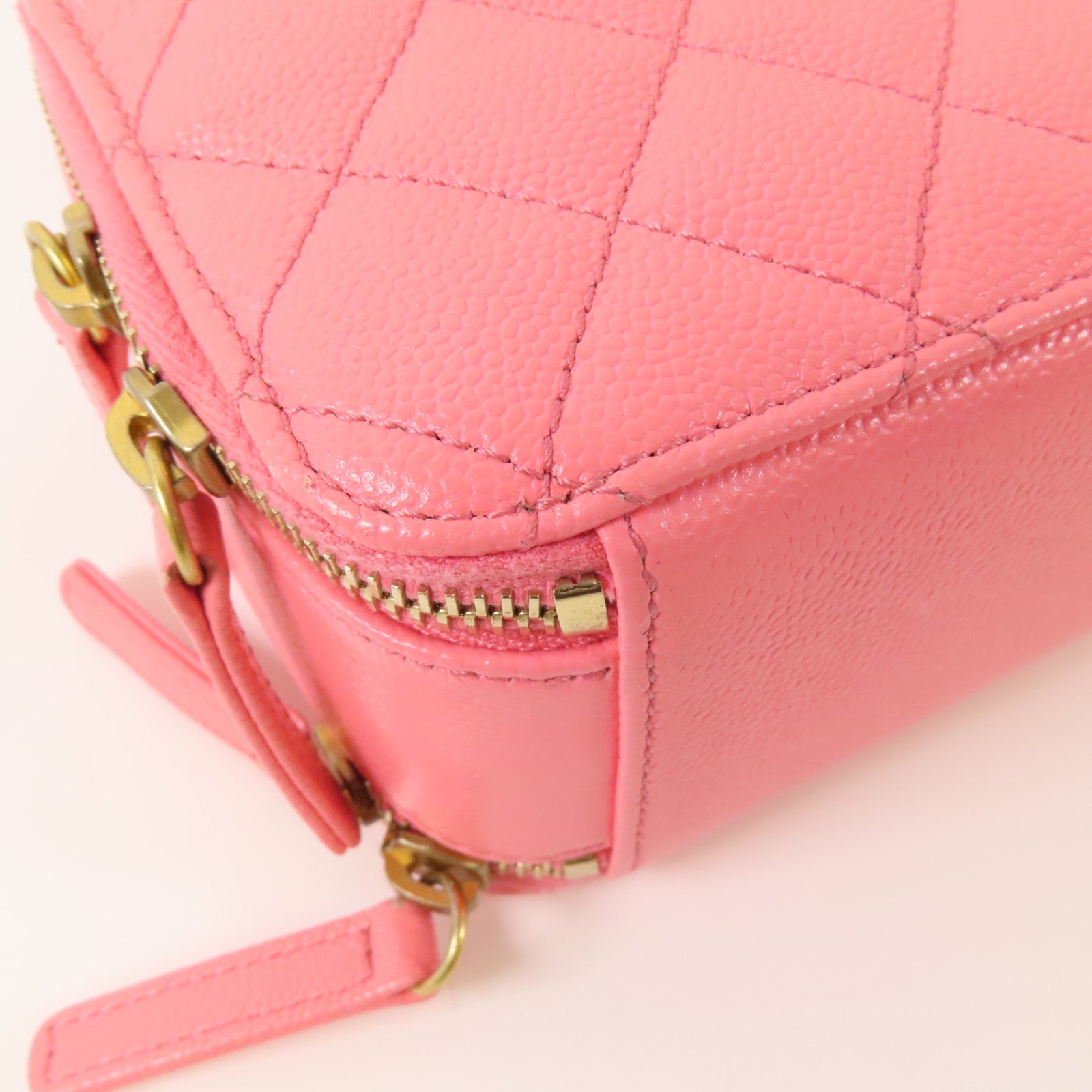 CHANEL CC GHW Vanity Case 2Way Shoulder Handbag Calfskin Leather Pink