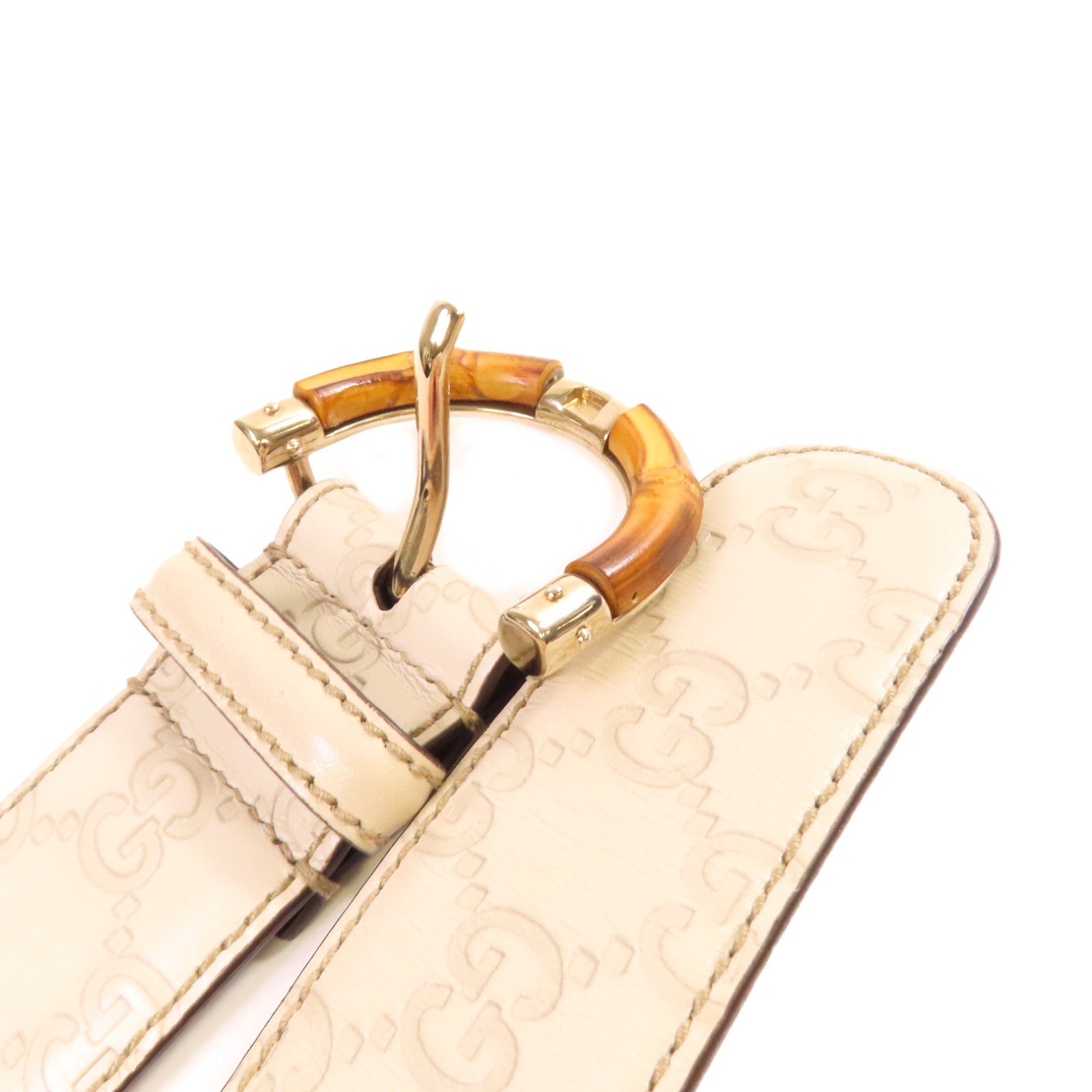 GUCCI 牛皮皮革GG Bamboo Belt金扣皮帶米白色/啡色