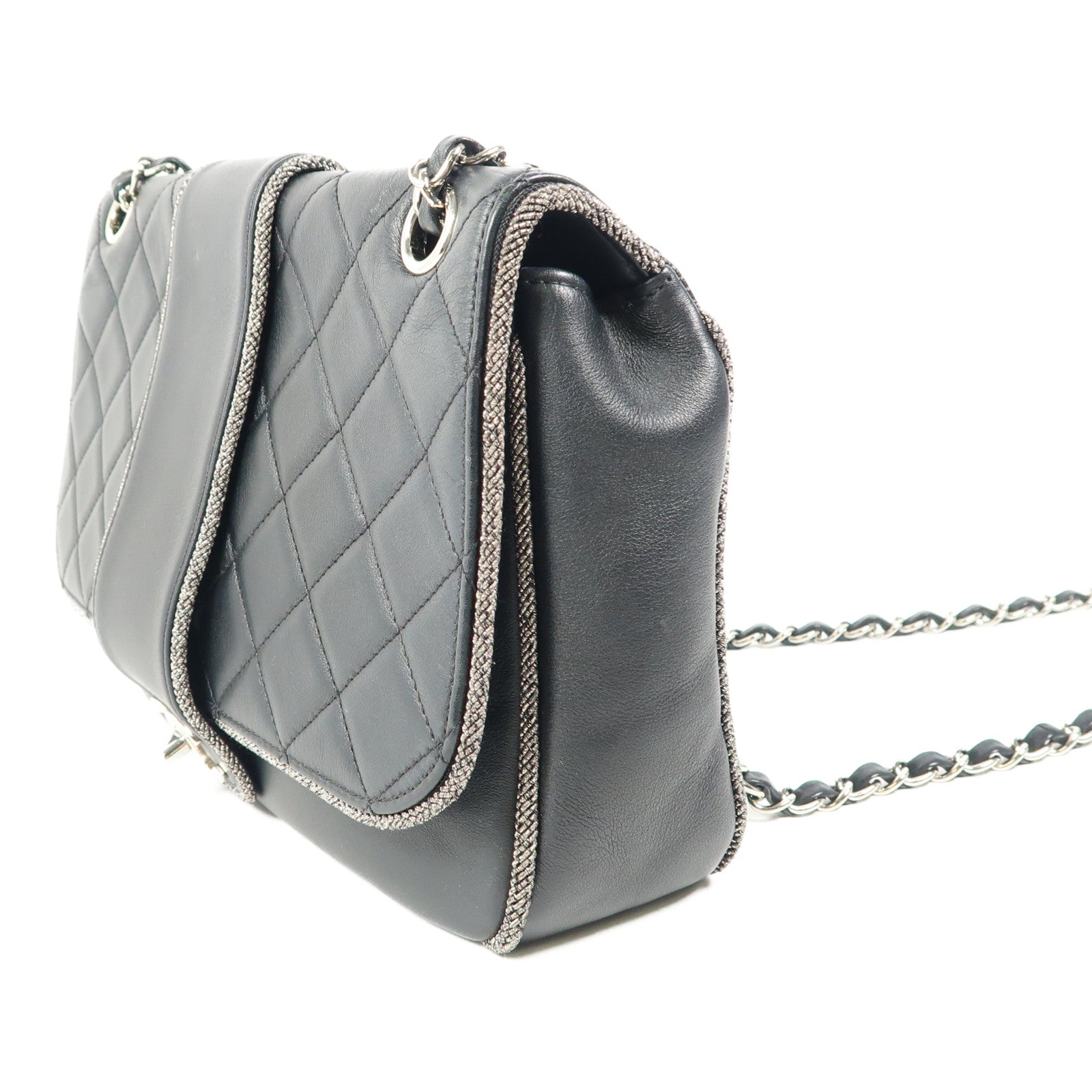 CHANEL 牛皮皮革Chain Shoulder銀扣鏈帶肩背袋