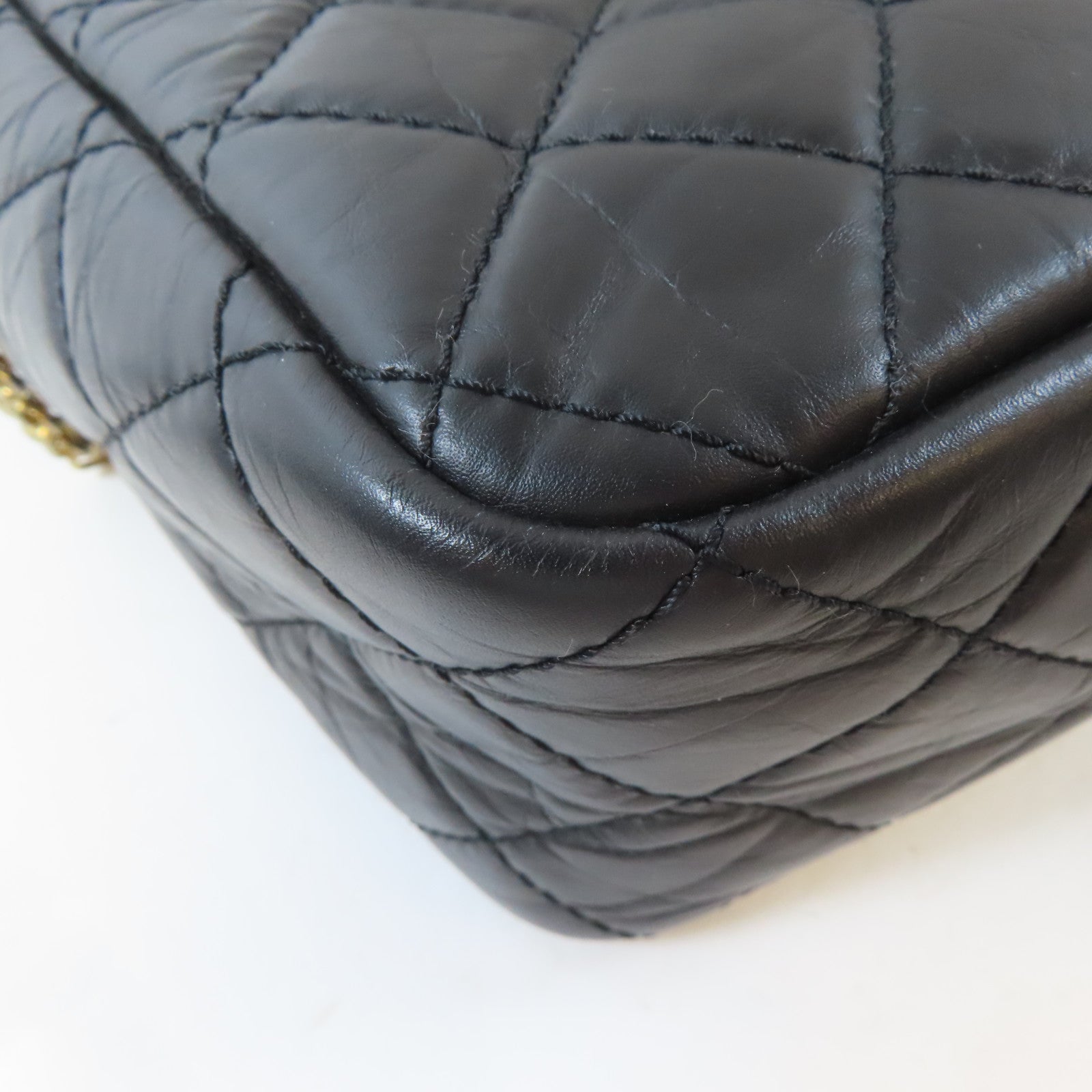 CHANEL 菱格牛皮皮革2.55金扣鏈帶肩背袋黑色