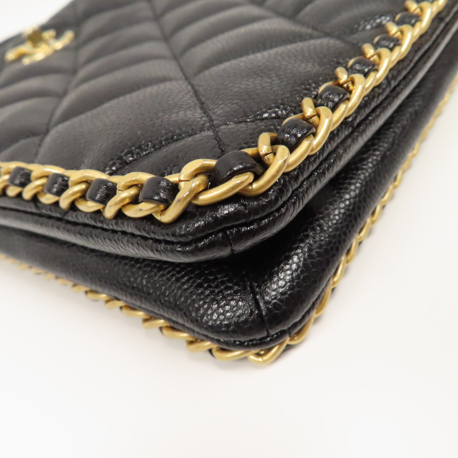 CHANEL 菱格牛皮皮革Small Shopping Bag金扣鏈帶肩背袋黑色