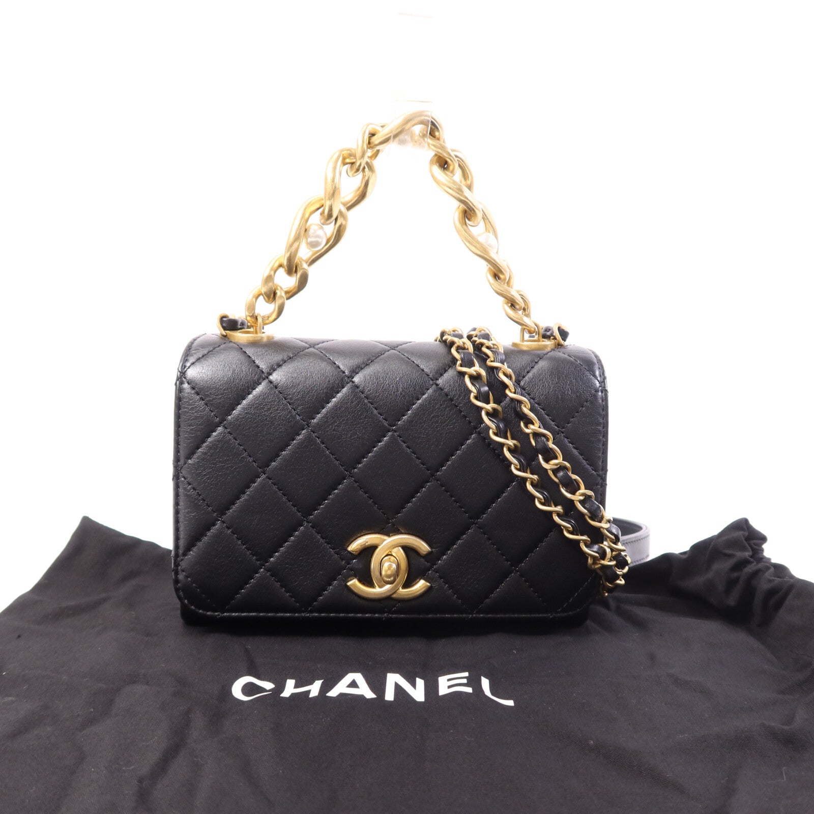 CHANEL 牛皮皮革Shoulder Bag金扣鏈帶肩背袋