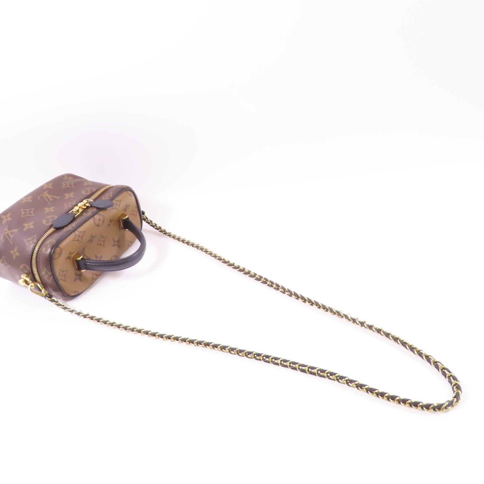 LOUIS VUITTON Monogram Reverse Vanity PM金扣手挽肩背兩用袋棕色