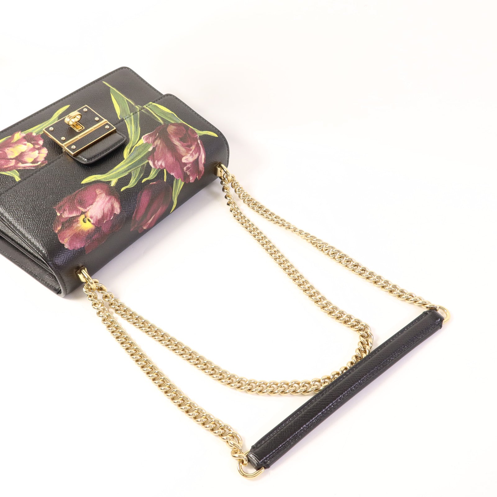 D&G 牛皮皮革Chain Shoulder金扣鏈帶肩背袋