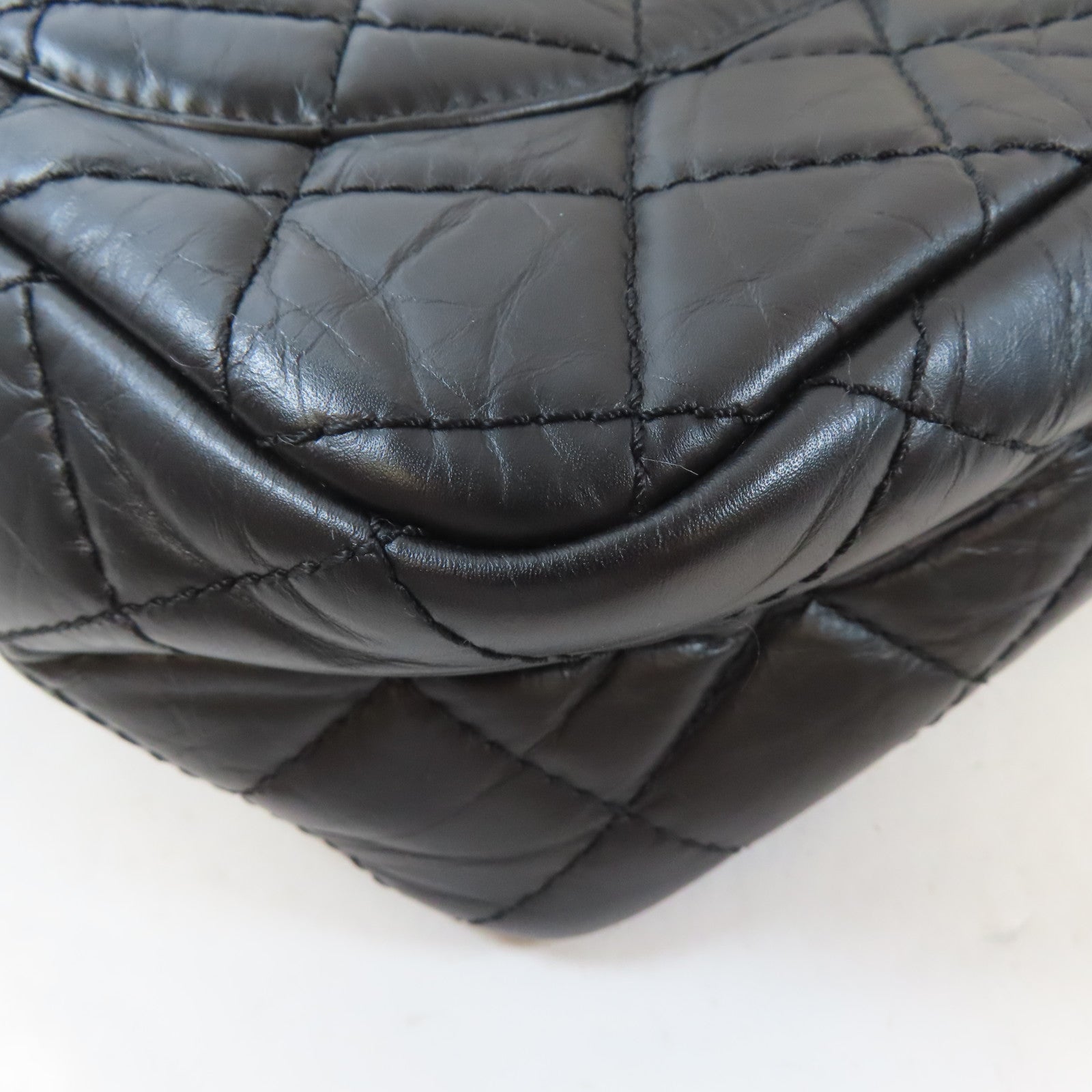 CHANEL 菱格牛皮皮革2.55金扣鏈帶肩背袋黑色