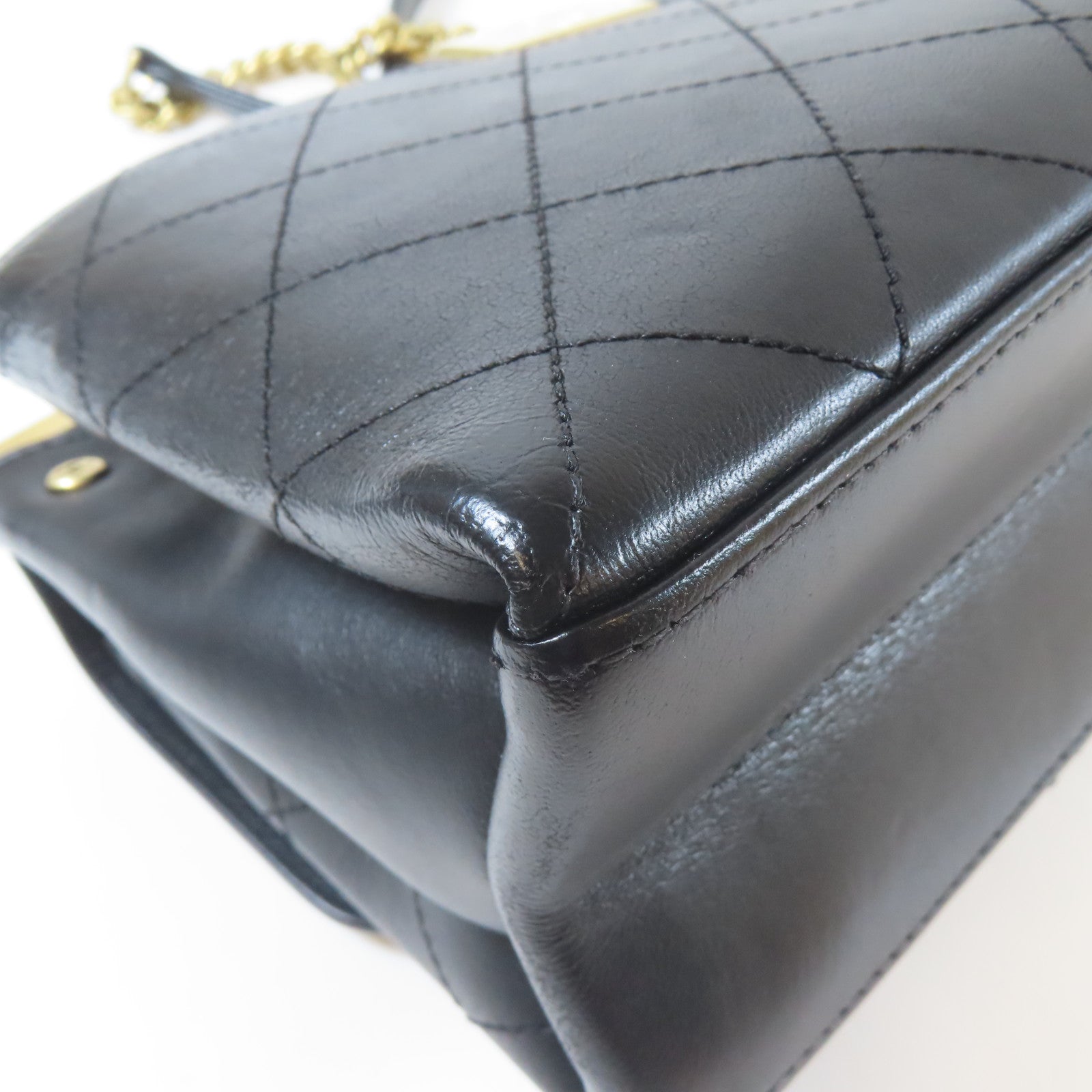 CHANEL 【激減優惠】菱格牛皮皮革Chain Shoulder金扣手挽肩背兩用袋黑色