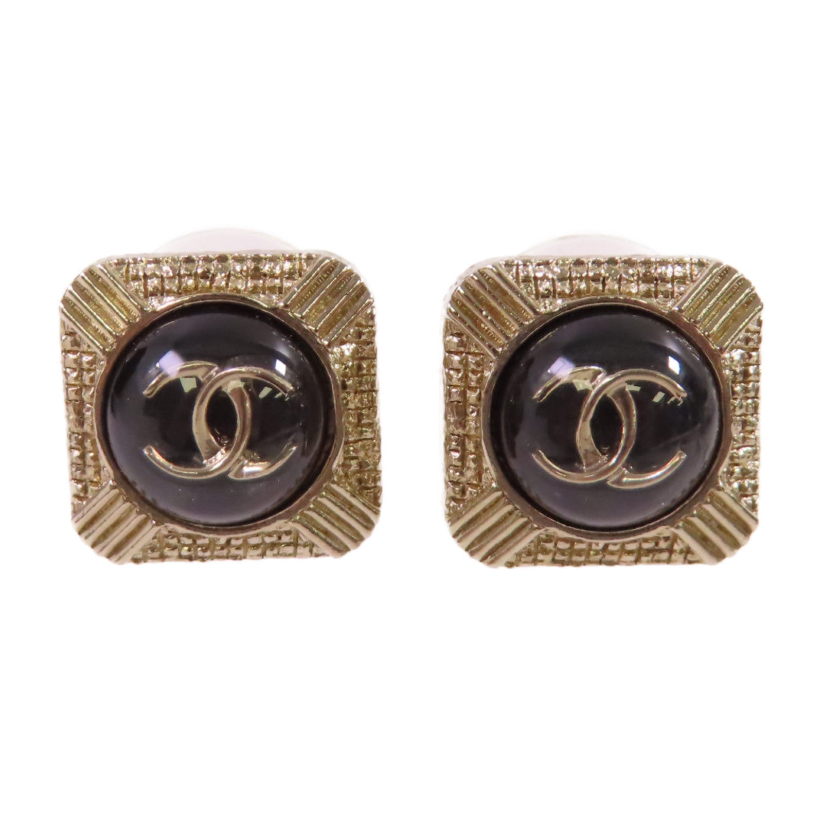 CHANEL 金屬/PVC CC Earringse金扣耳環黑色/金色