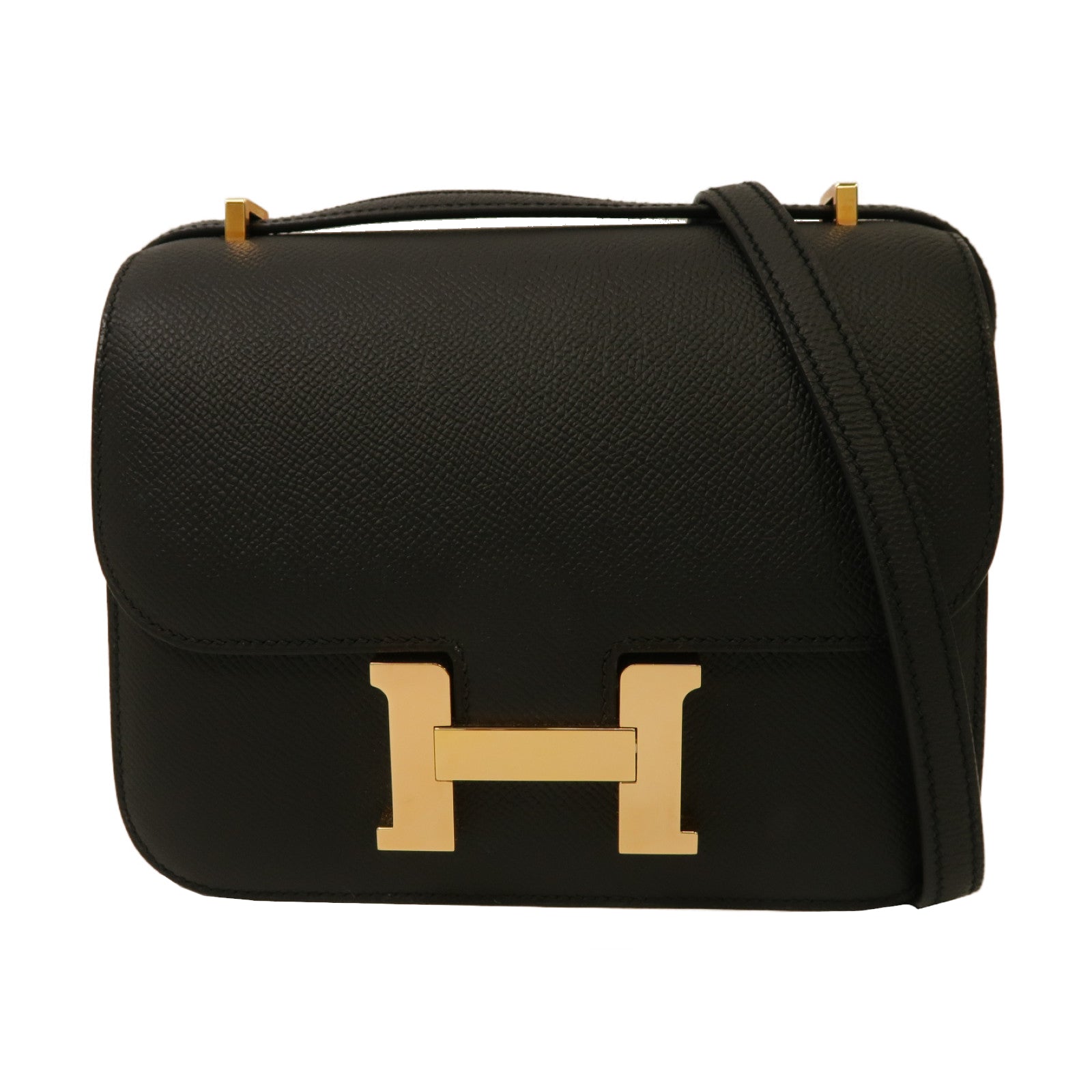 HERMES Epsom皮革Constance Mini金扣肩背袋黑色