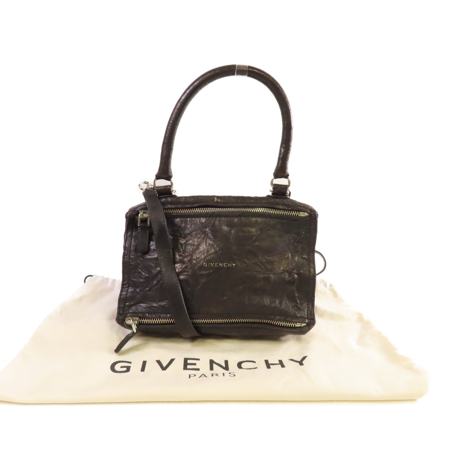 GIVENCHY 皮革Pandora Small 2Way Shoulder Bag銀扣手挽肩背兩用袋黑色