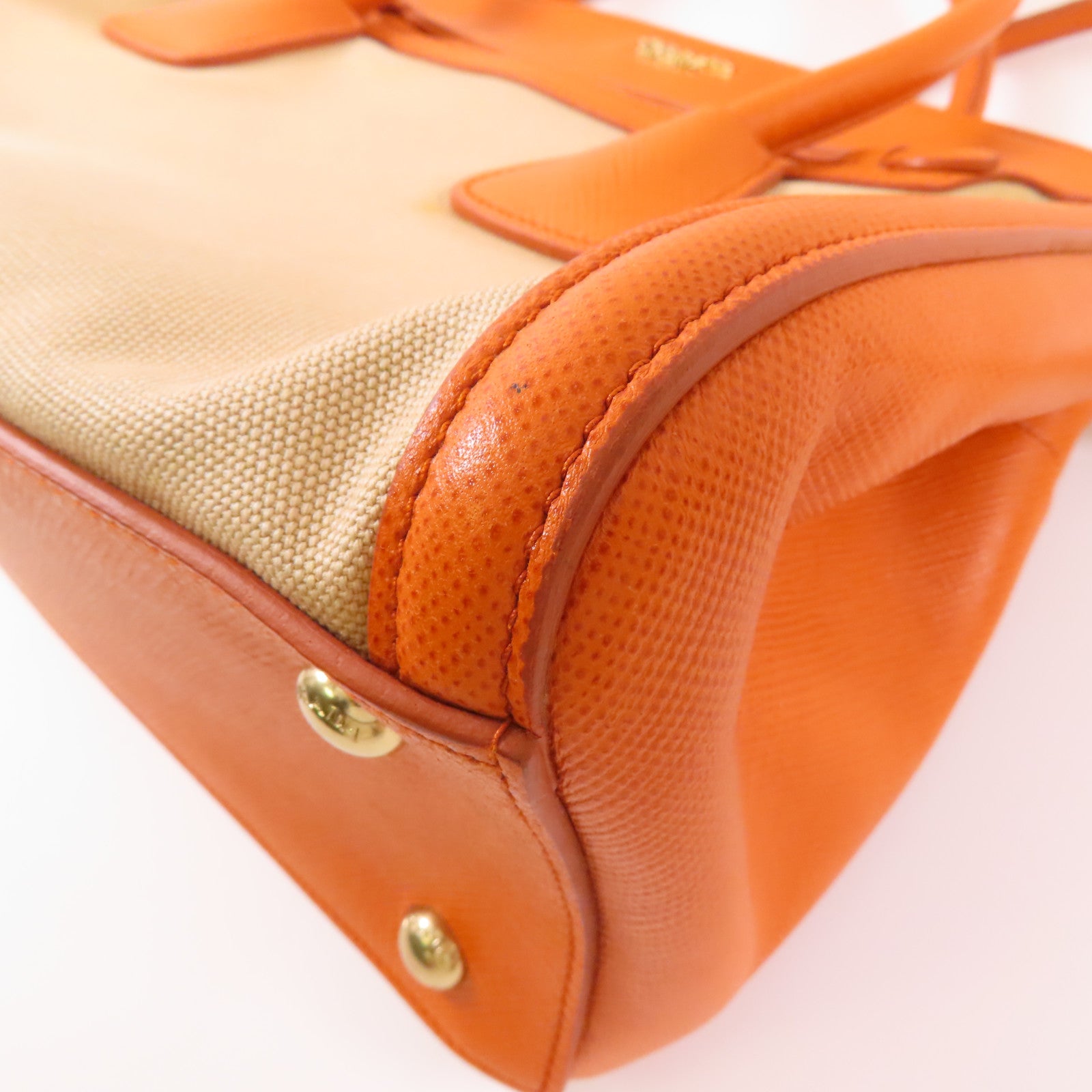 PRADA GHW 2 Way Shoulder Bag Handbag BN2595 Canvas Leather Beige Orange