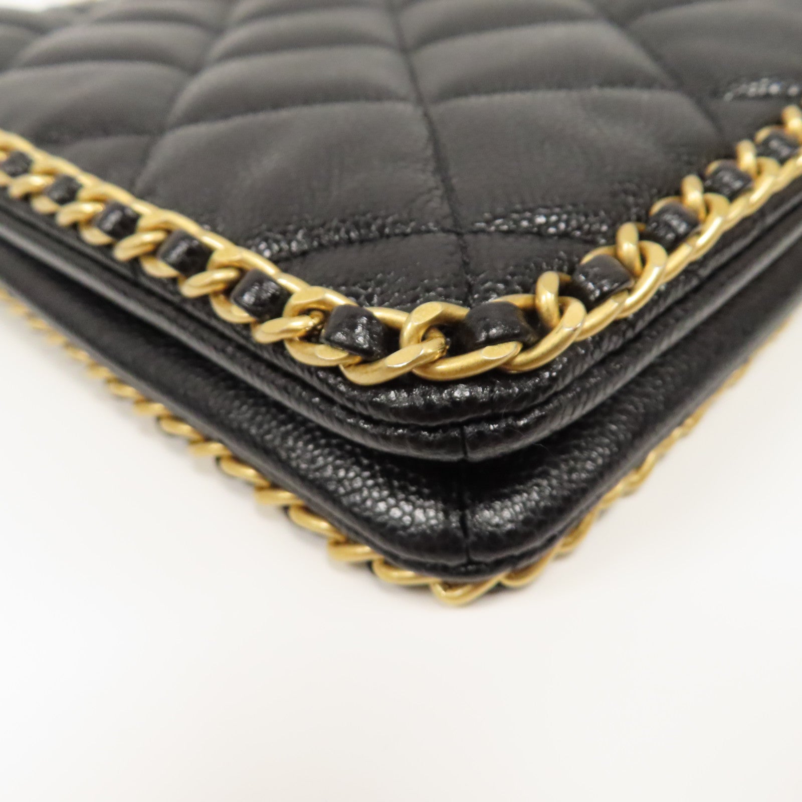 CHANEL 菱格牛皮皮革Small Shopping Bag金扣鏈帶肩背袋黑色