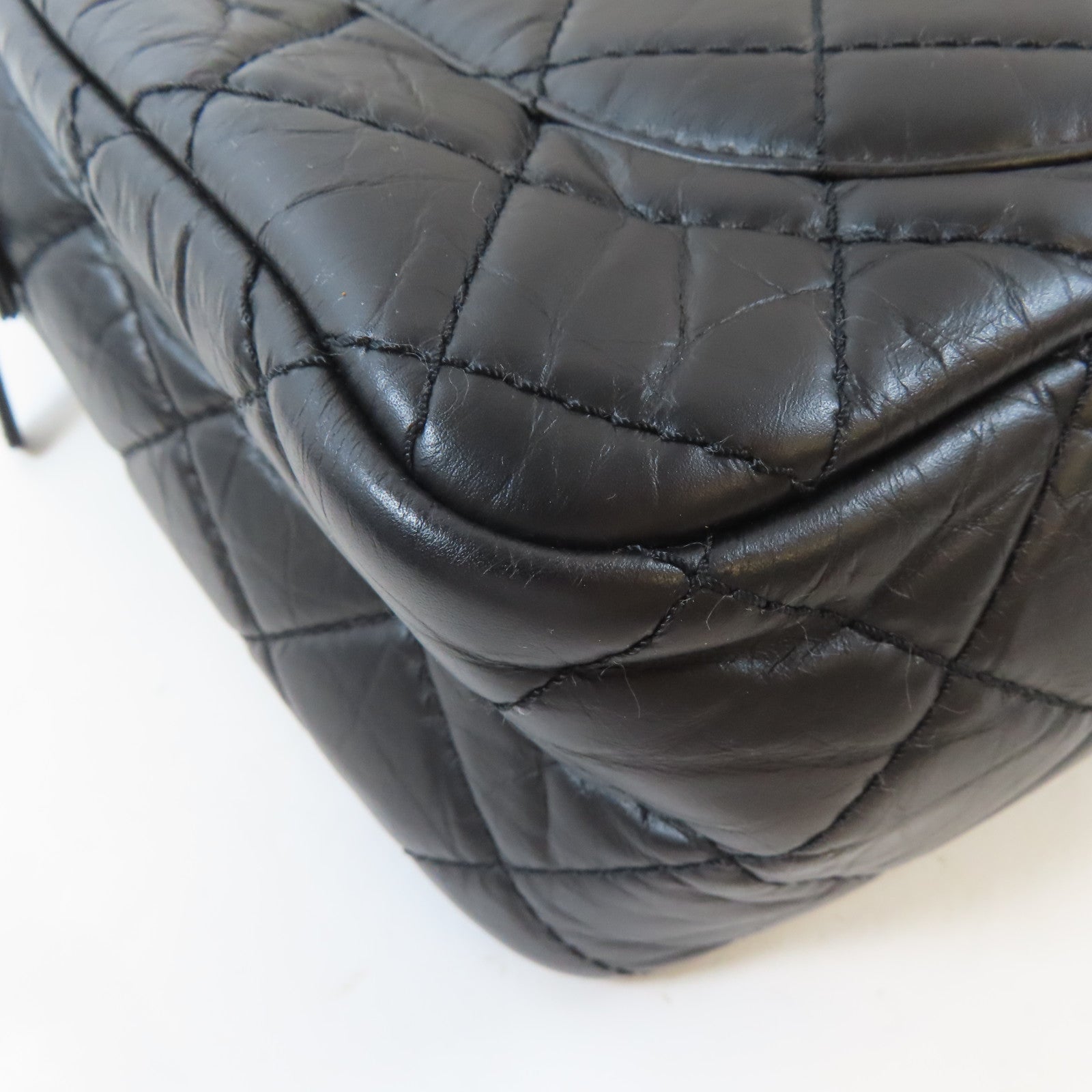 CHANEL 菱格牛皮皮革2.55金扣鏈帶肩背袋黑色