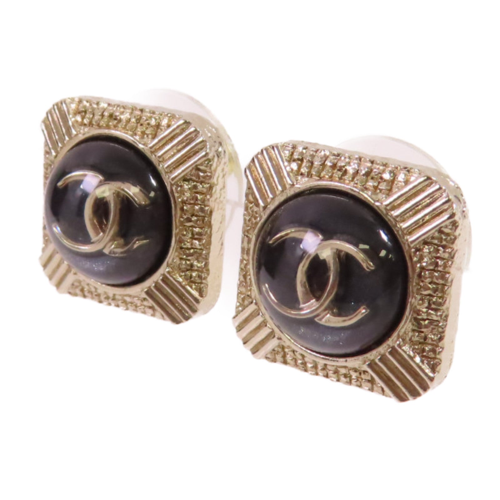CHANEL 金屬/PVC CC Earringse金扣耳環黑色/金色