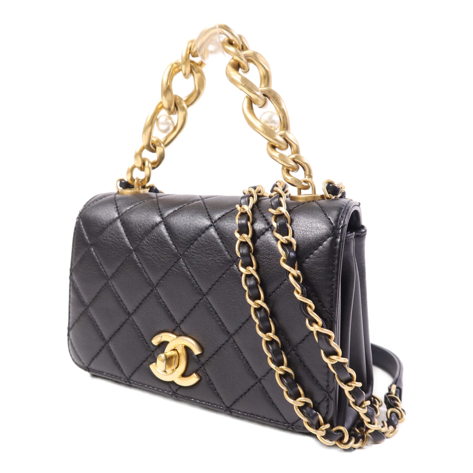 CHANEL 牛皮皮革Shoulder Bag金扣鏈帶肩背袋