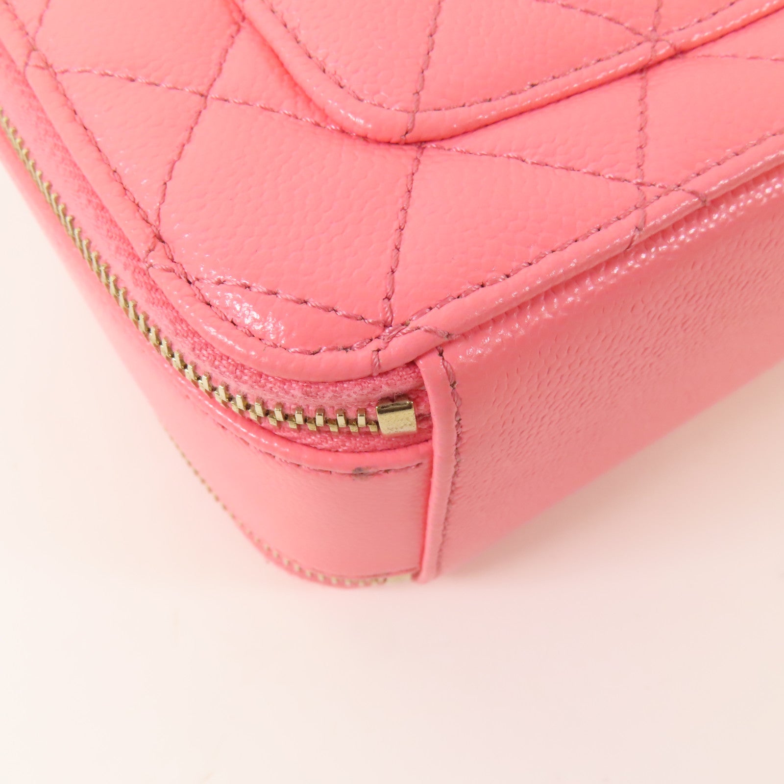 CHANEL CC GHW Vanity Case 2Way Shoulder Handbag Calfskin Leather Pink