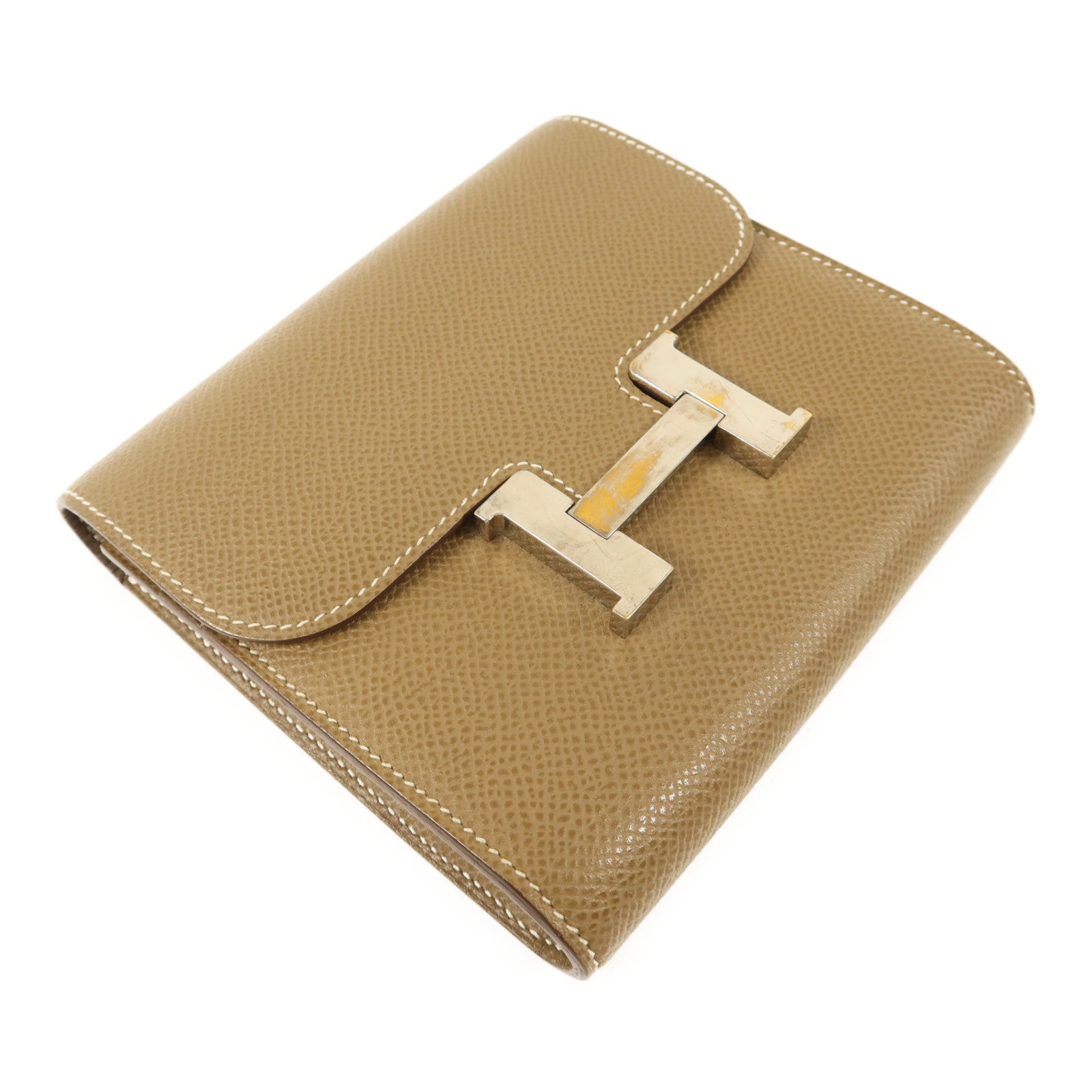 HERMES Epsom皮革Constance Compact Wallet銀扣錢包Etoupe