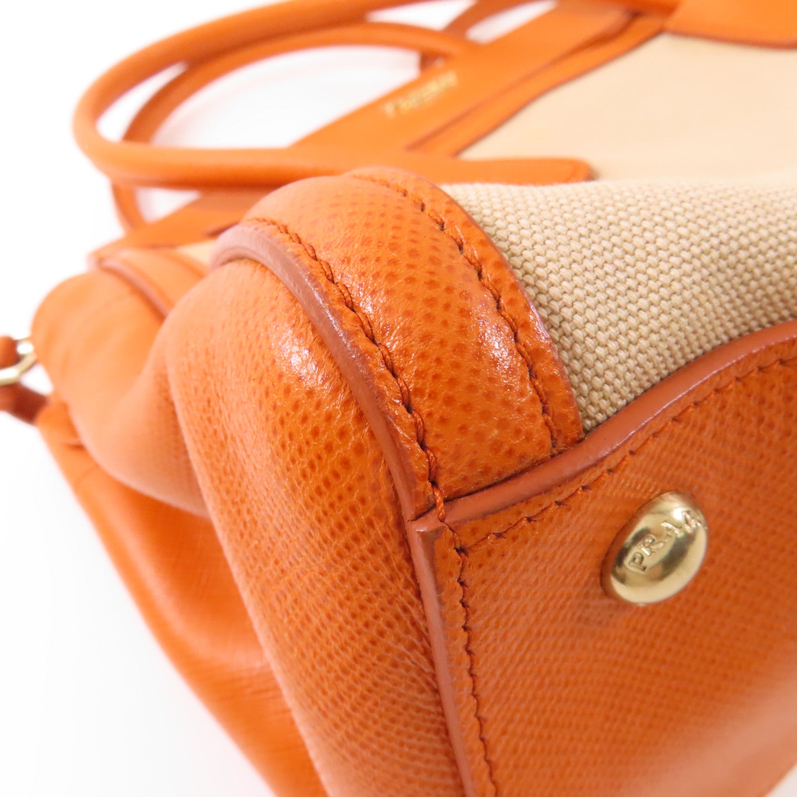 PRADA GHW 2 Way Shoulder Bag Handbag BN2595 Canvas Leather Beige Orange