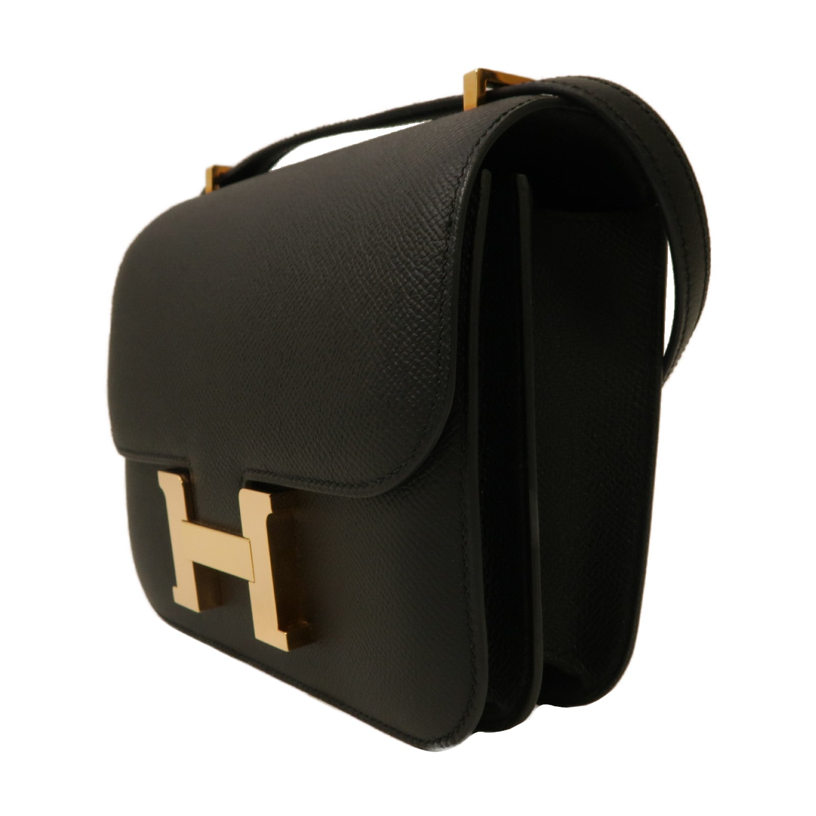 HERMES Epsom皮革Constance Mini金扣肩背袋黑色